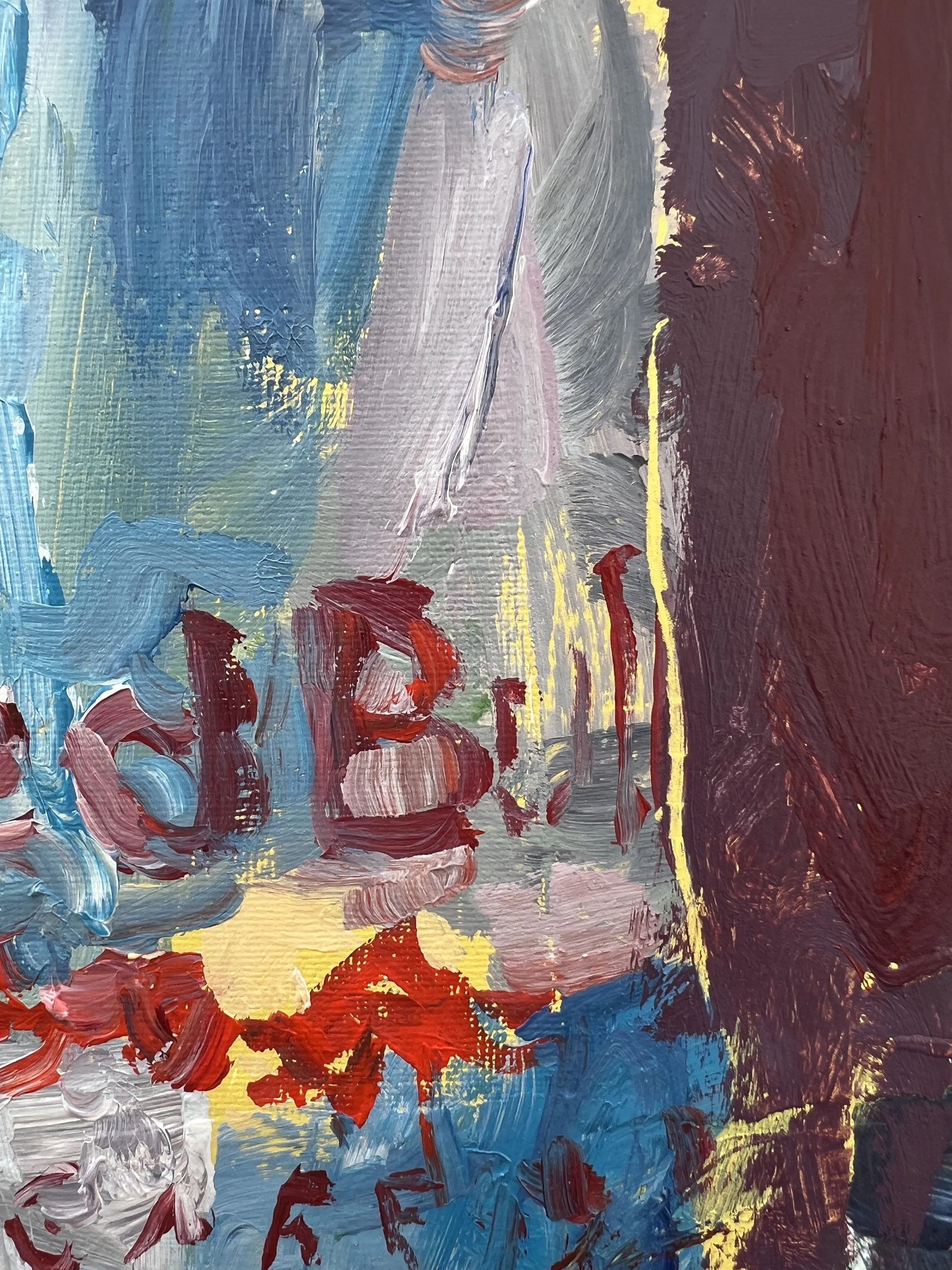 Texture detail of Bold expressive original painting of a Red Bull Sugar Free can