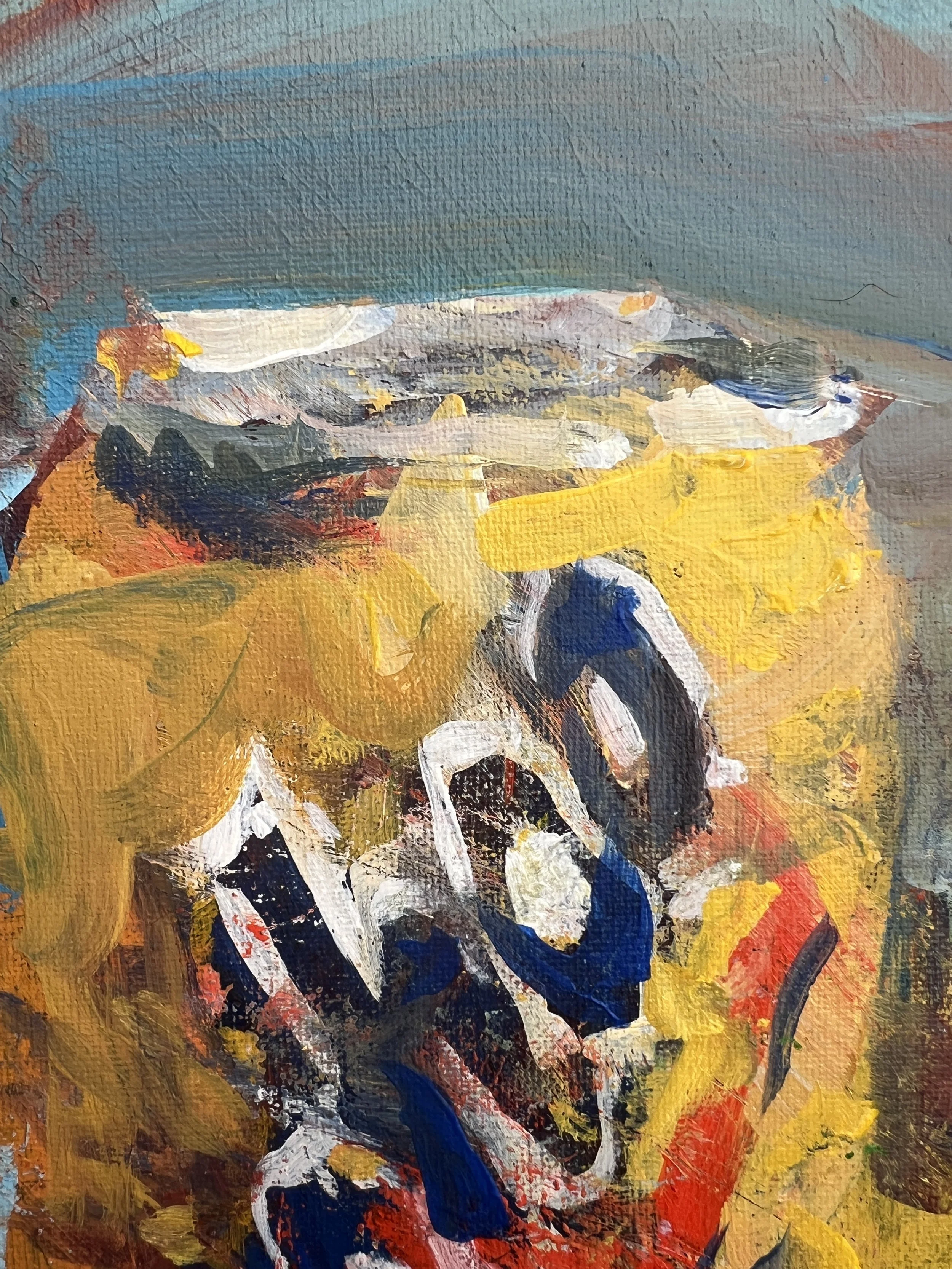 Detail view of Bold expressive Yoo-hoo chocolate drink original painting on canvas