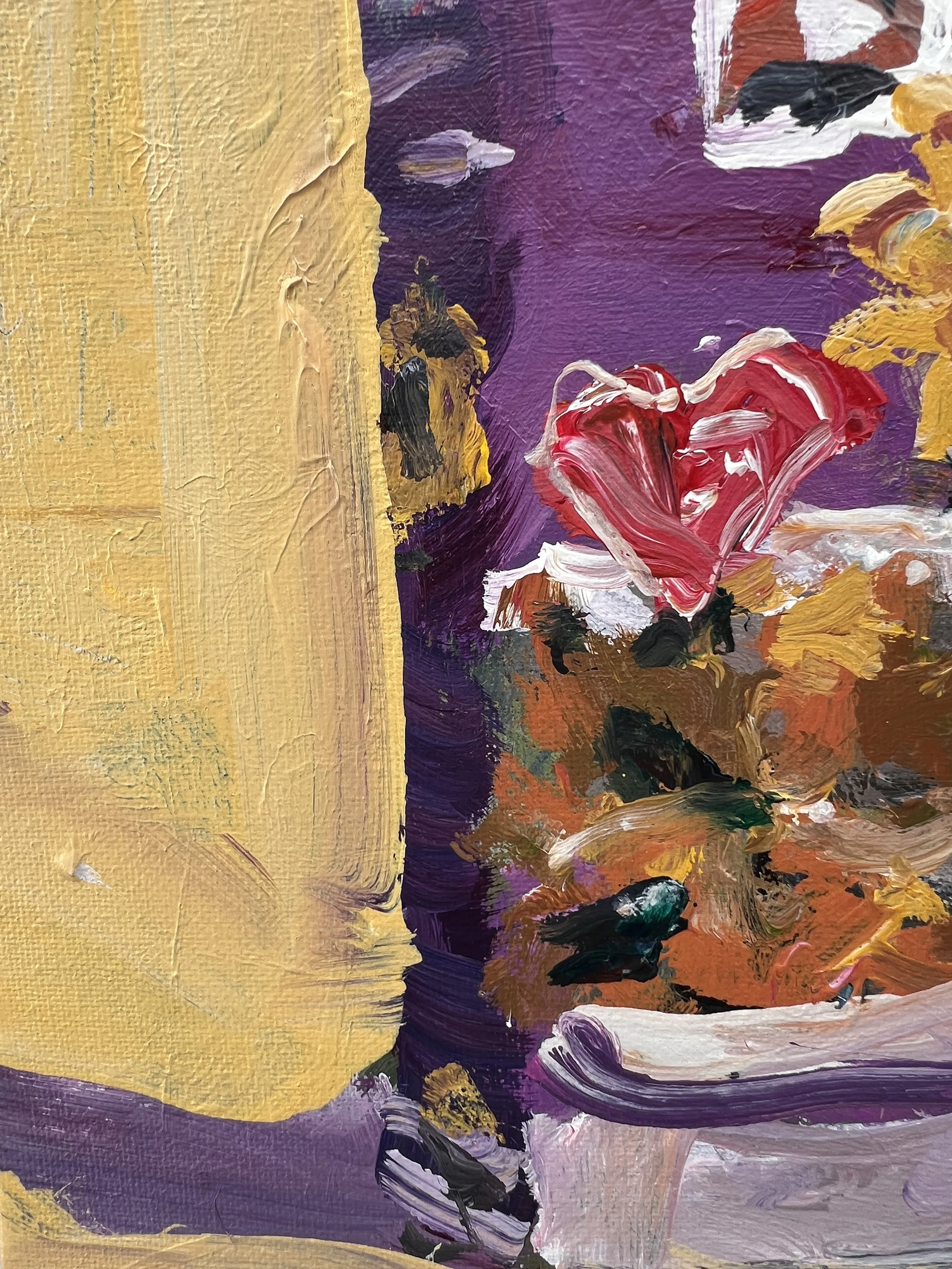 Brushwork detail of Loose expressive original painting of Raisin Bran cereal box