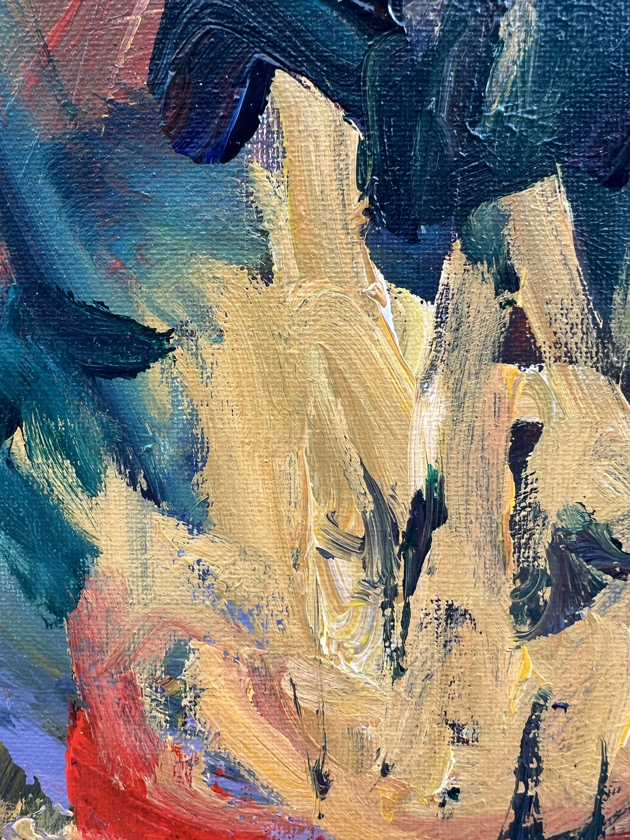 Detail view of Loose expressive original painting of McDonald's french fries