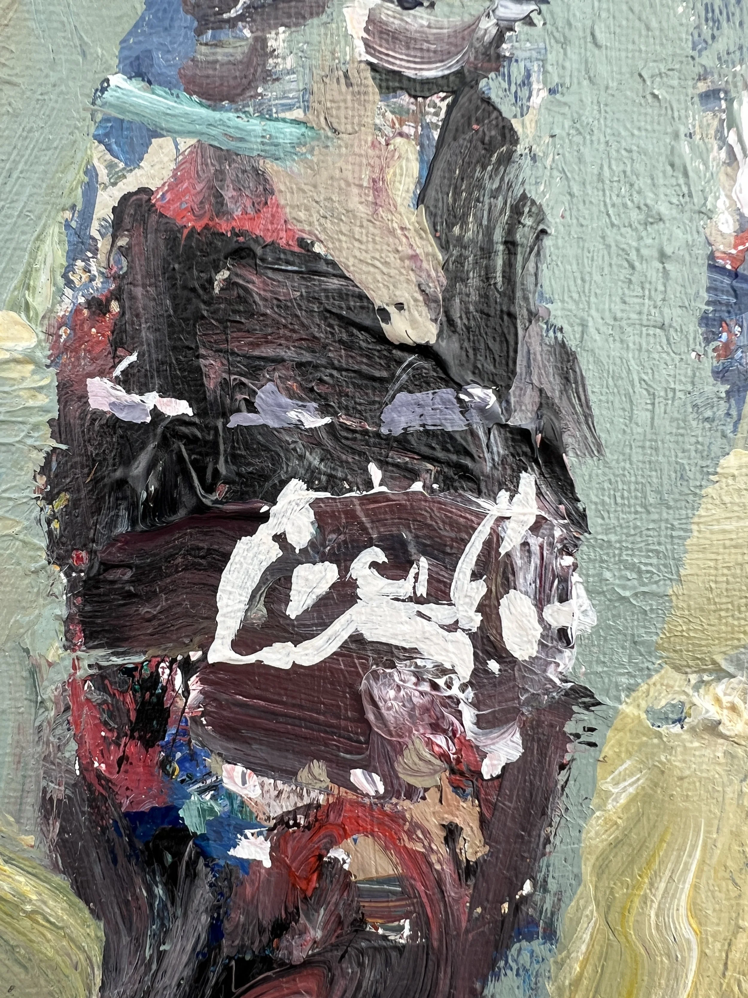 Close-up detail of Loose expressive original painting of Coca-Cola glass bottle