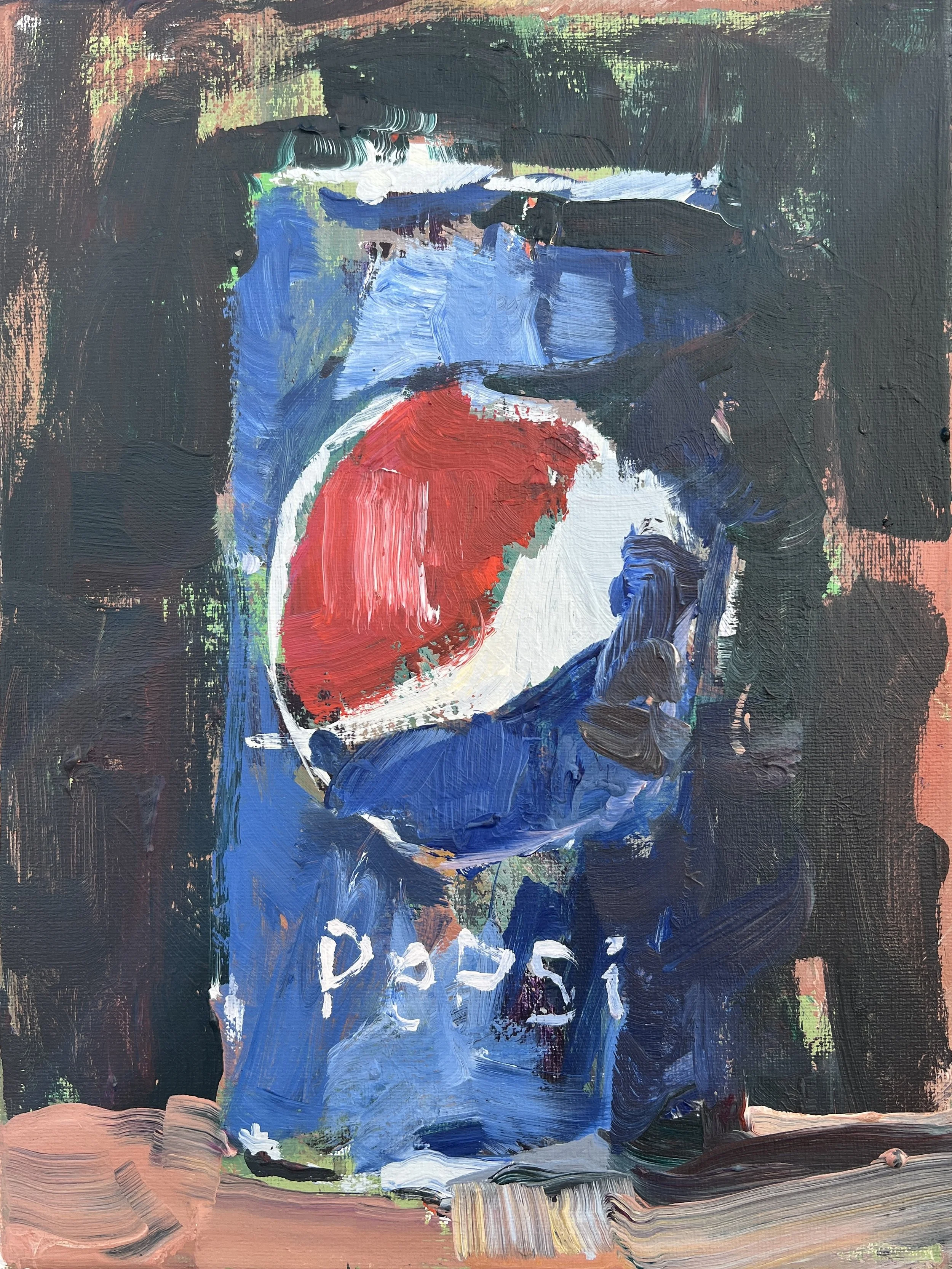 Loose expressive acrylic painting of a classic Pepsi soda can in red, white, and blue — original kitchen wall art