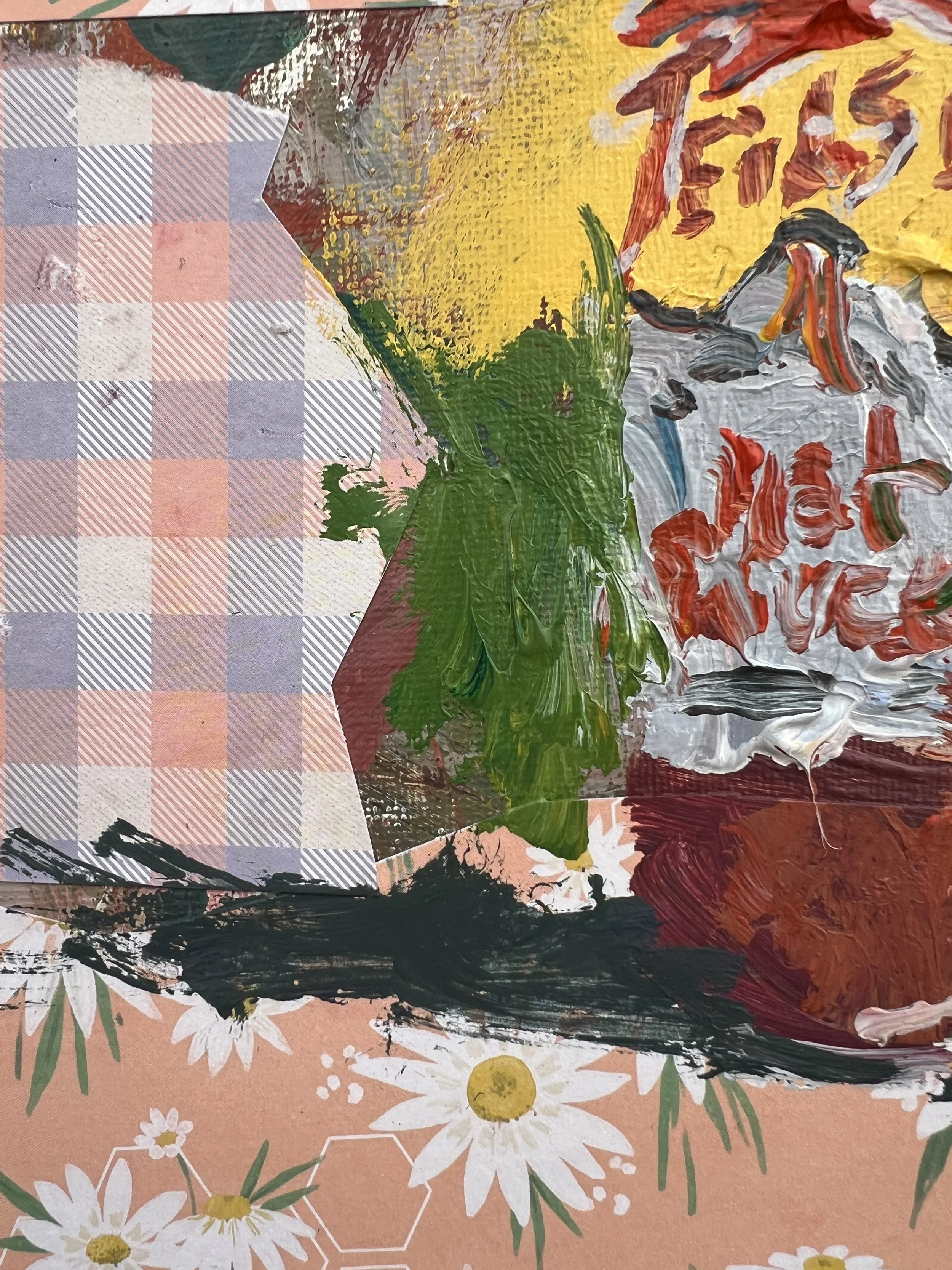 Texture detail of Loose expressive original painting of Texas Pete hot sauce bottle