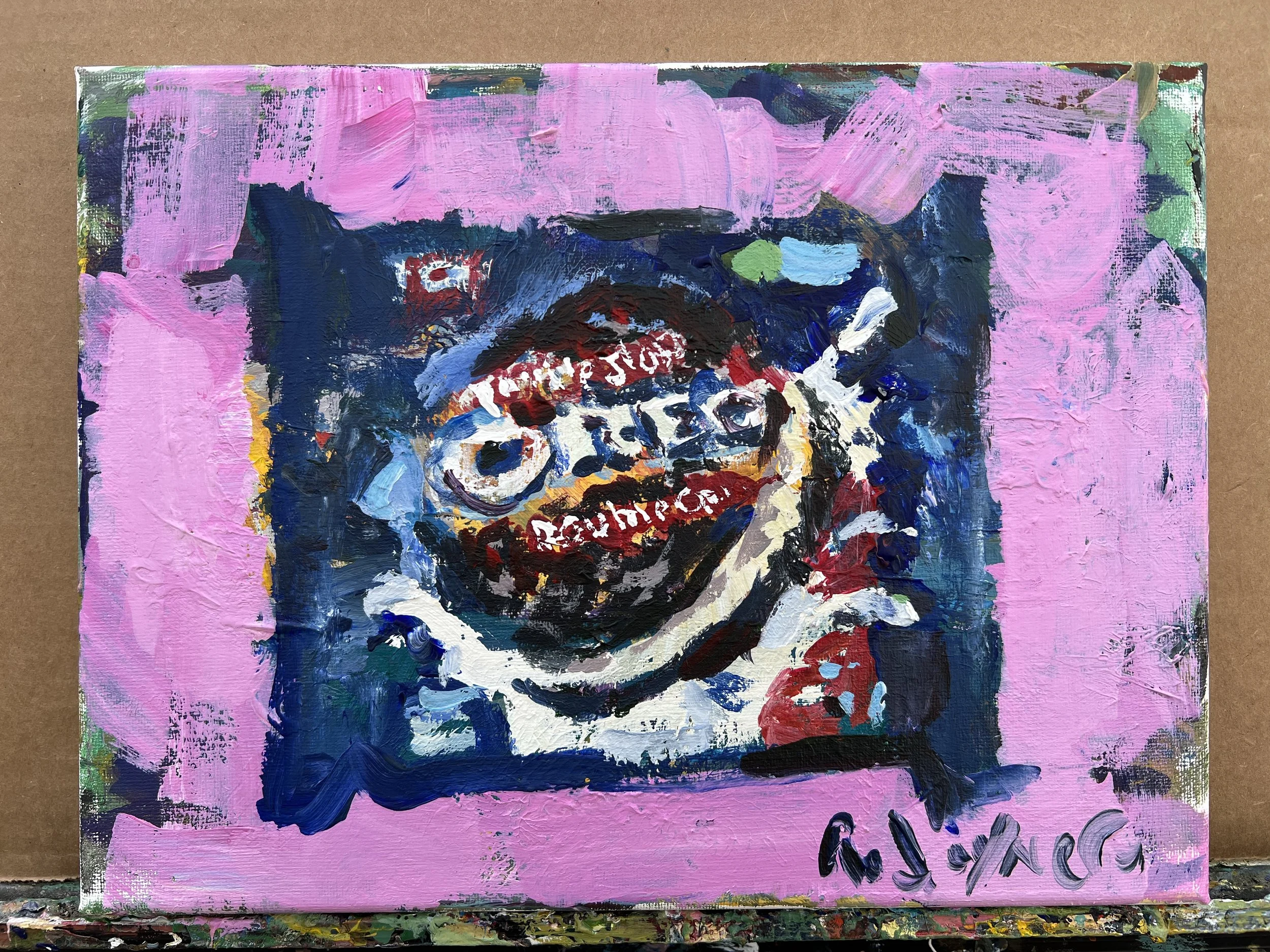 Vibrant, playful still life featuring a bag of Double Stuf Oreos rendered in bold, expressive brushwork. - shows all edges