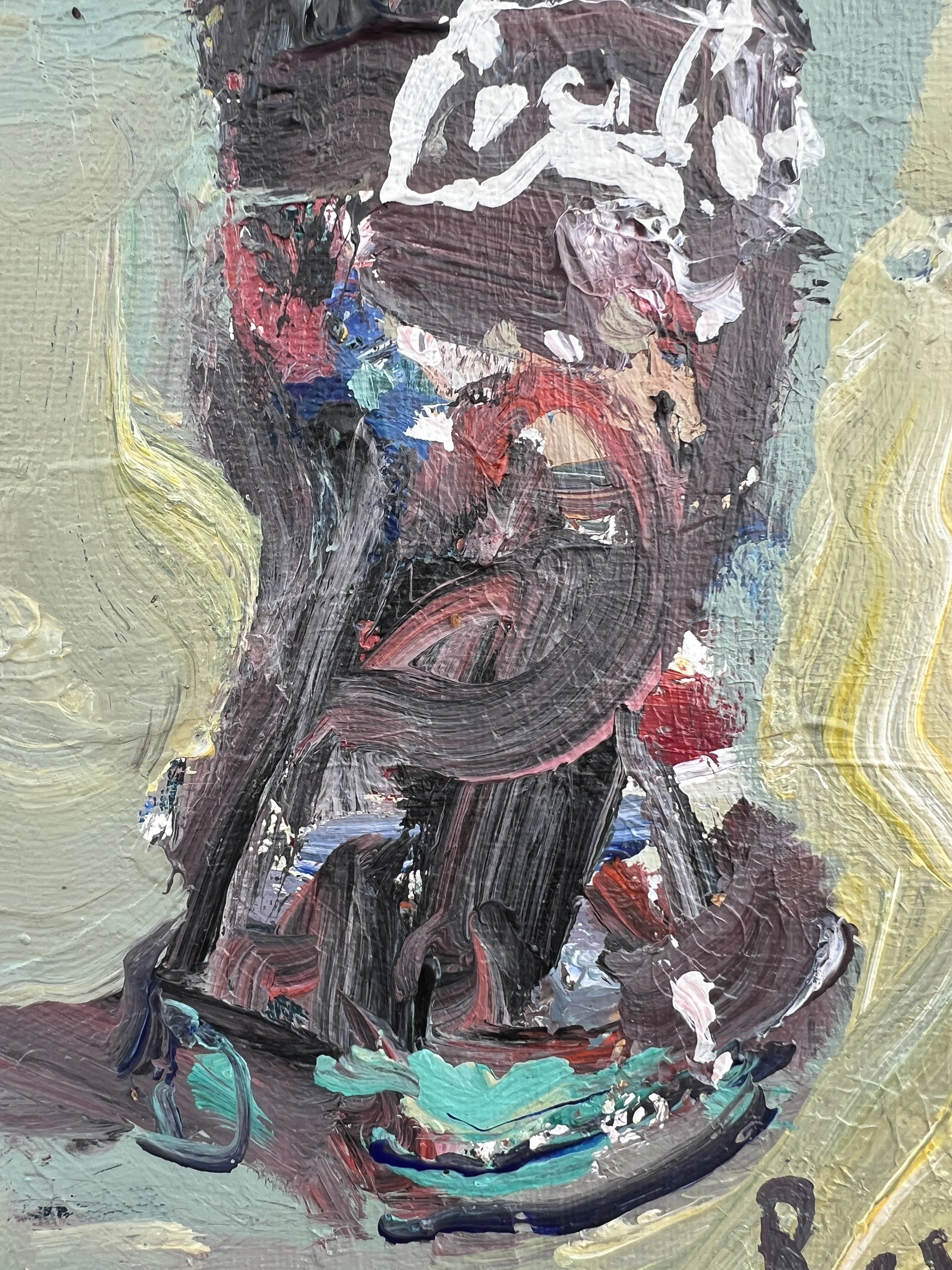 Brushwork detail of Loose expressive original painting of Coca-Cola glass bottle