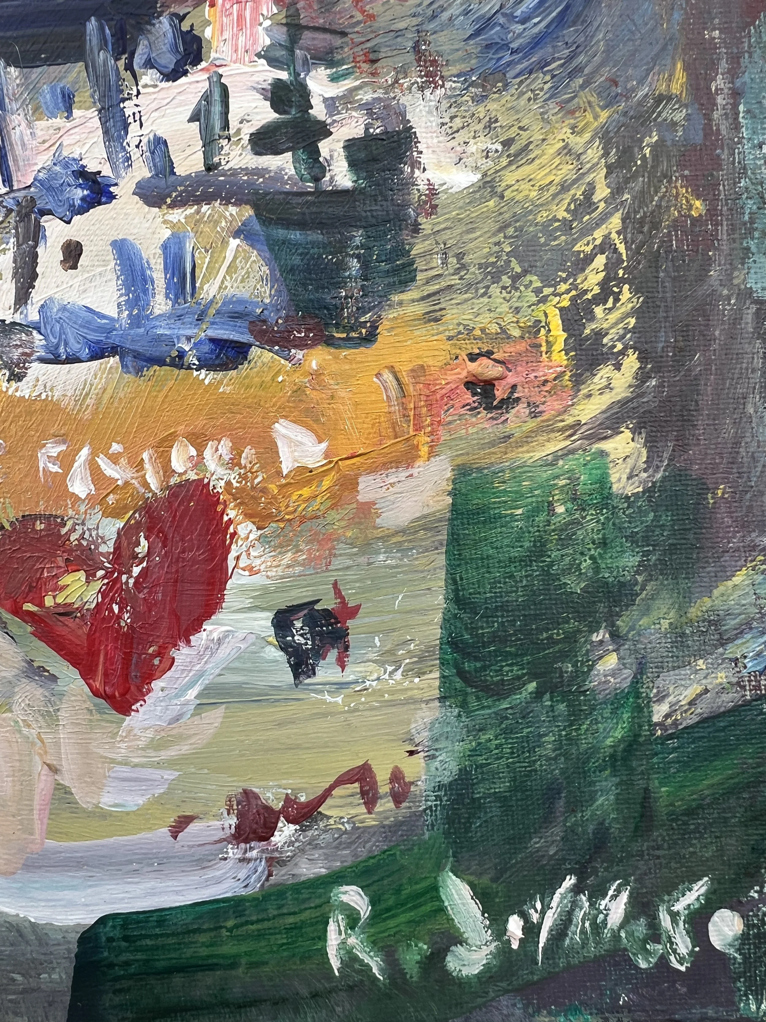 Texture detail of Bold expressive painting of Quaker Oats box