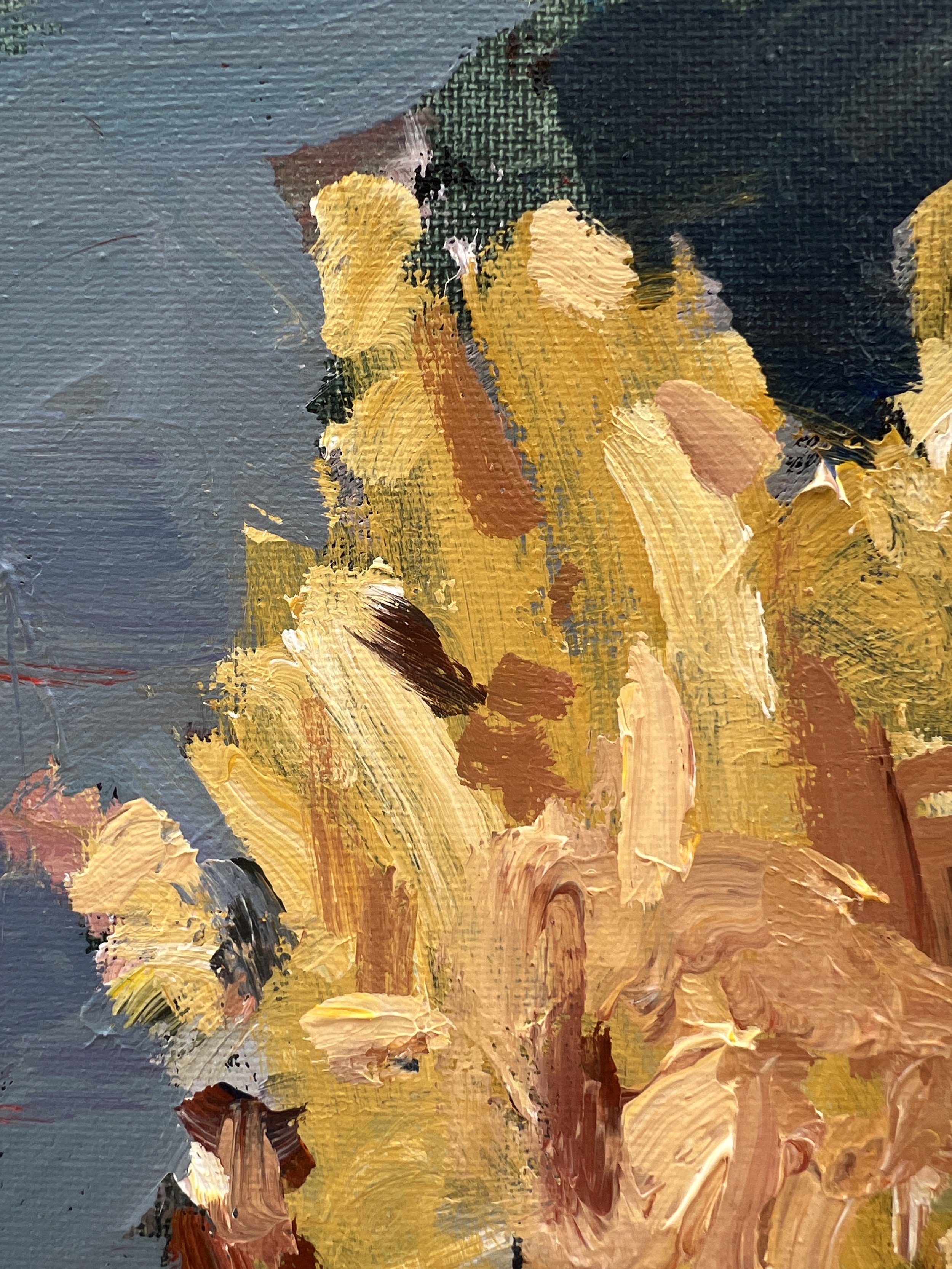 Detail view of Loose expressive original painting of McDonald's french fries