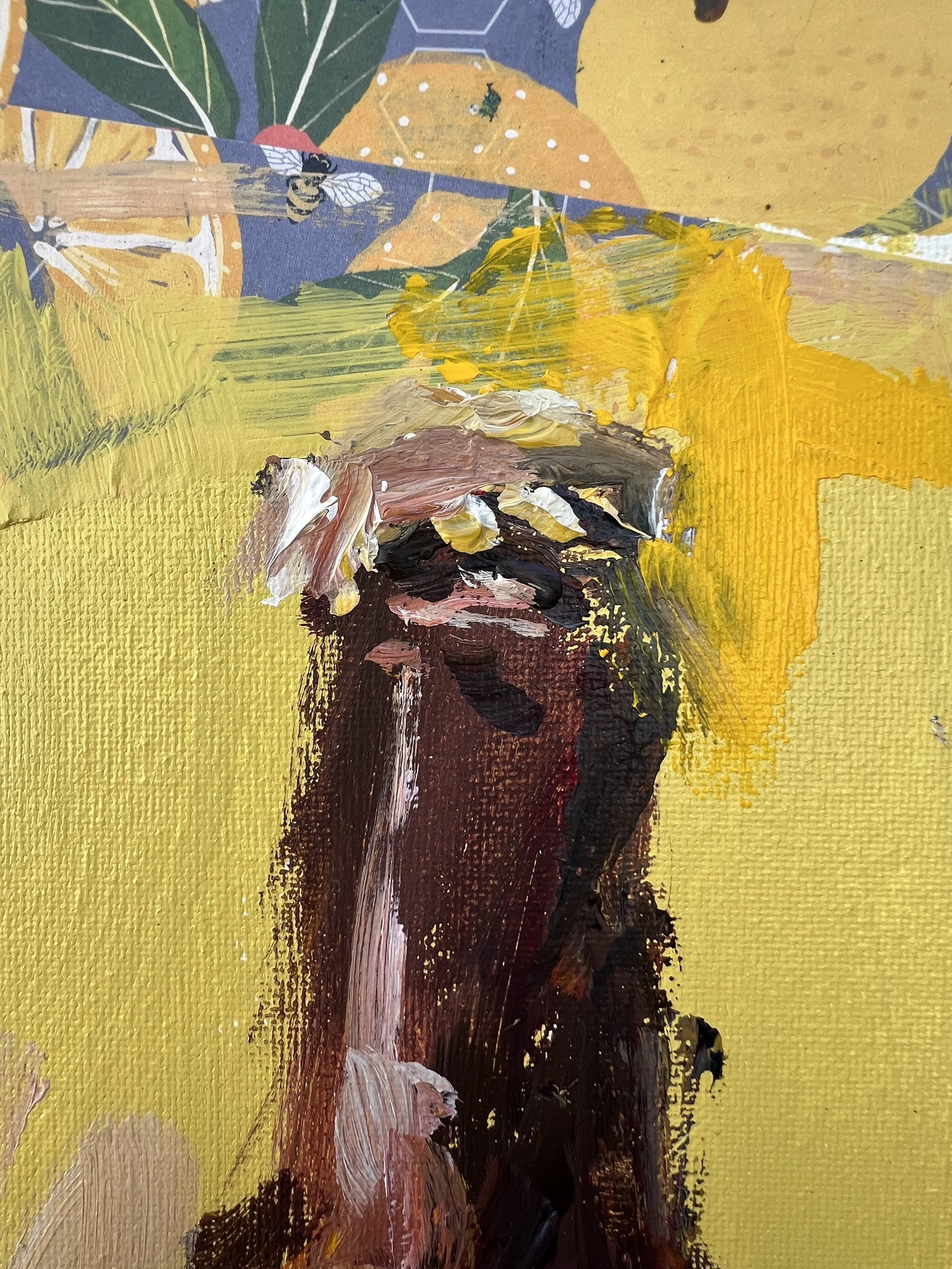 Detail view of Bold expressive painting of Lagunitas IPA brown beer bottle with white label