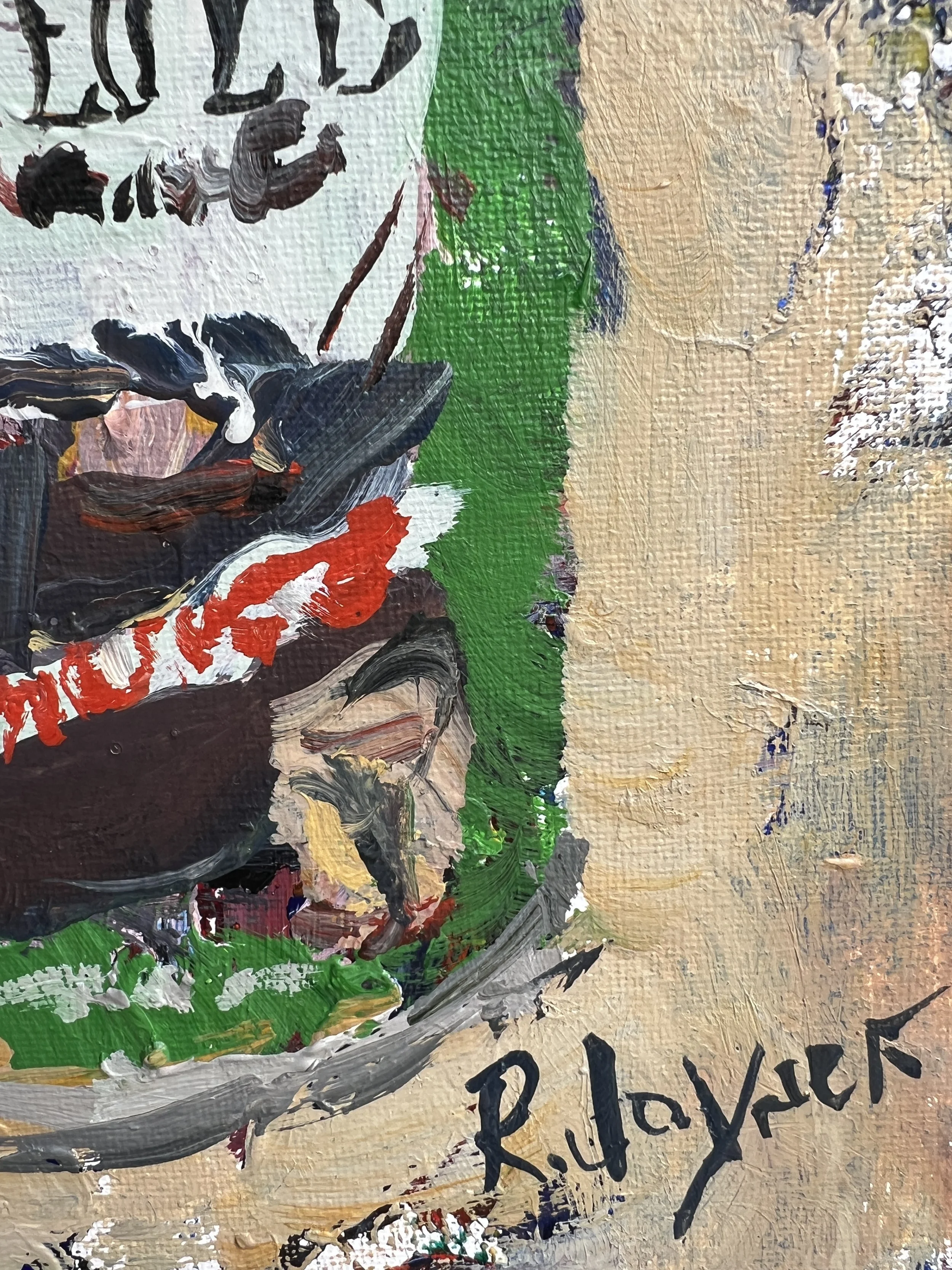 Texture detail of Loose expressive original painting of Tony Chachere's creole seasoning