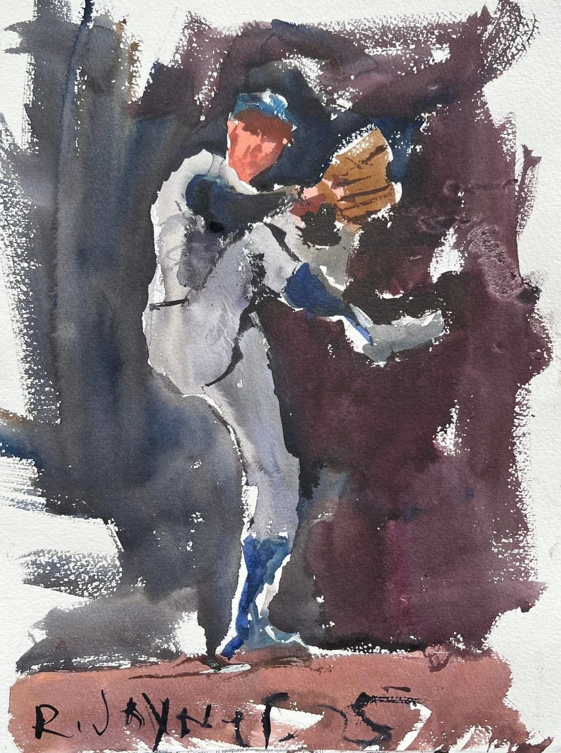 Original painting of Sandy Koufax legendary left-handed pitcher for Los Angeles Dodgers