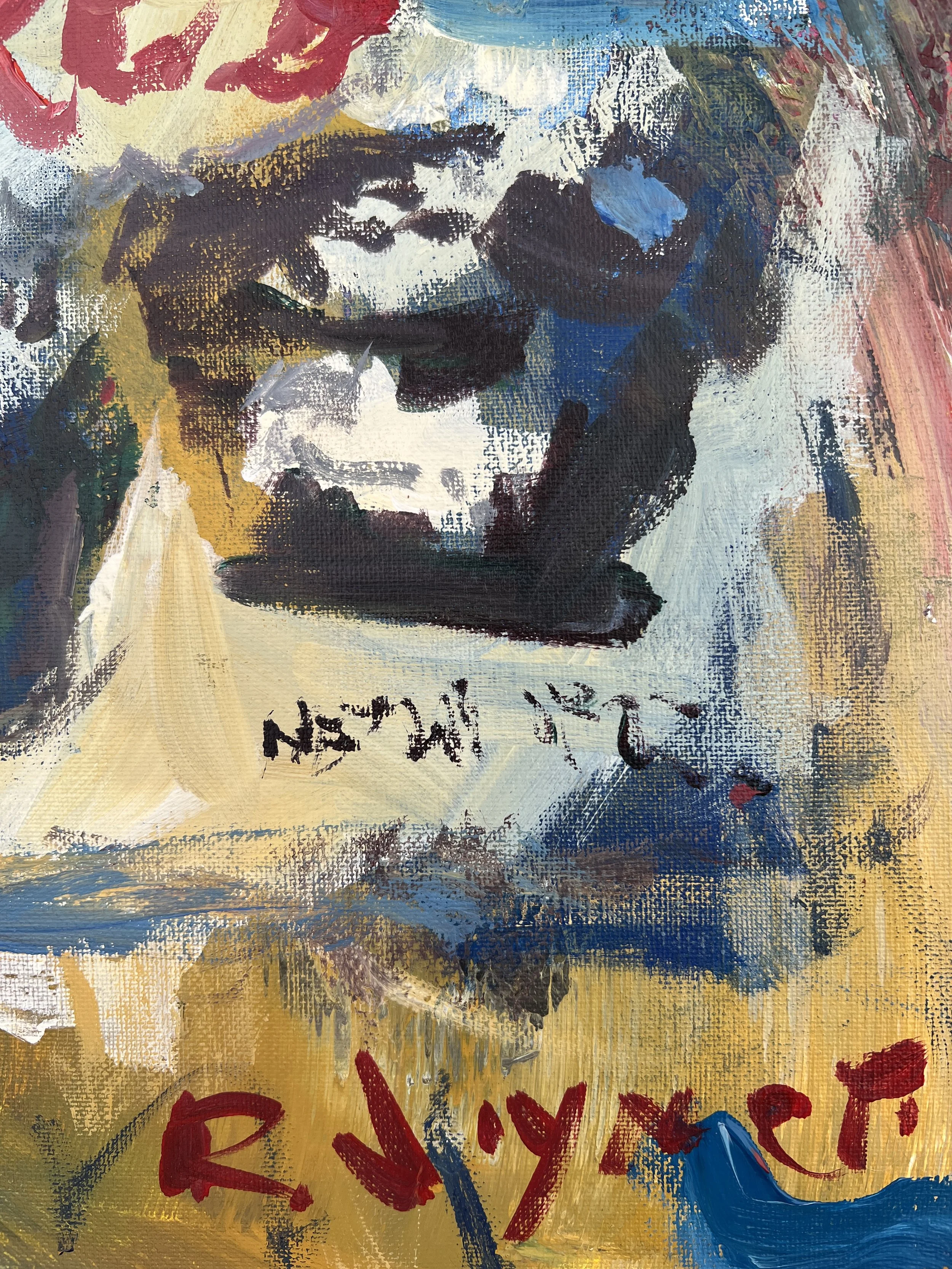 Bold expressive painting of Hostess Cupcakes orange box with chocolate cupcakes and white squiggle, acrylics on 16x20 canvas - close up 5