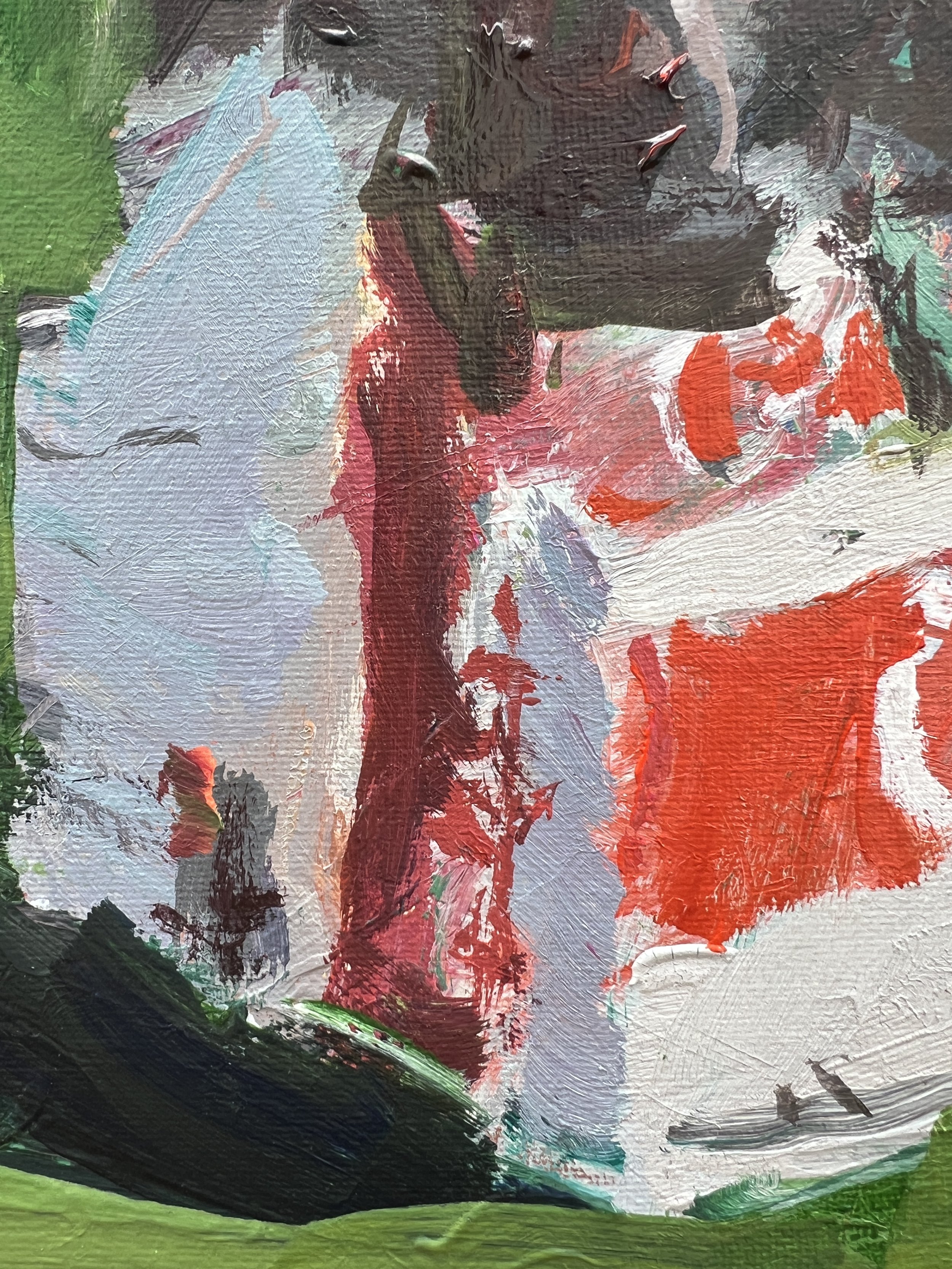Texture detail of Loose expressive acrylic painting of a Diet Coke 6-pack of glass bottles