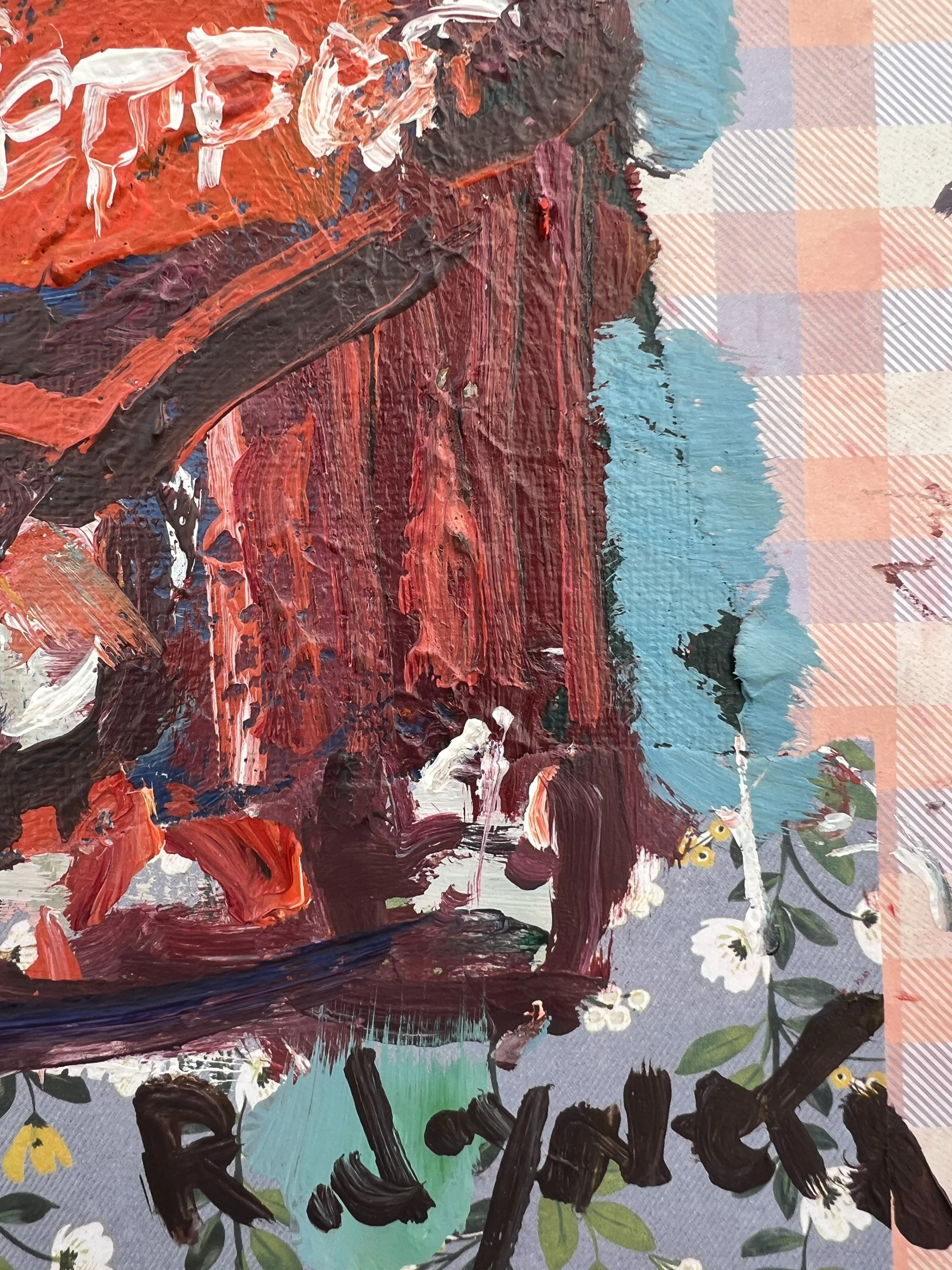 Brushwork detail of Loose expressive original painting of Dr Pepper 4-pack soda cans
