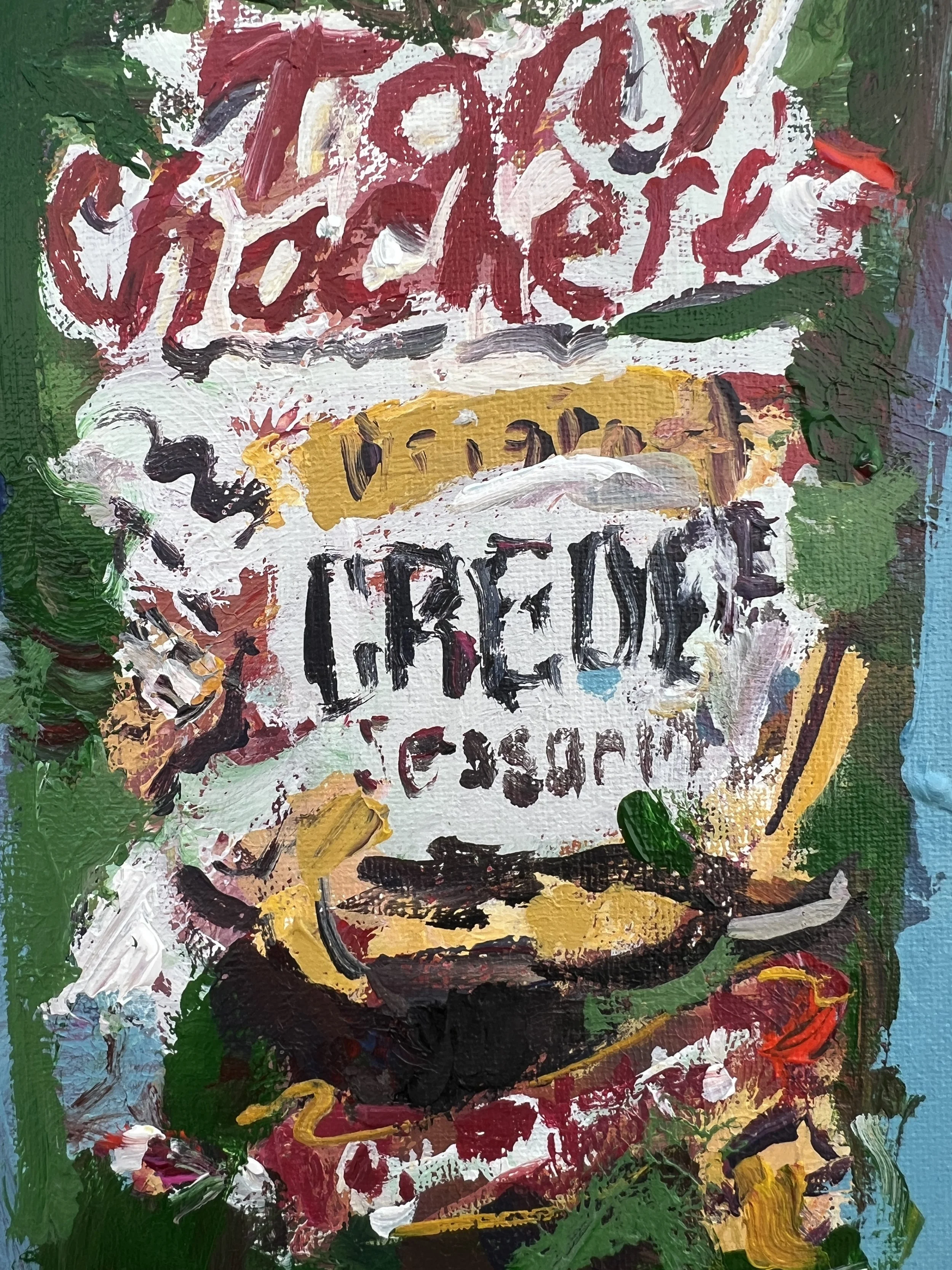 Bold, expressive painting featuring a container of Tony Chachere's Original Creole Seasoning close up 3