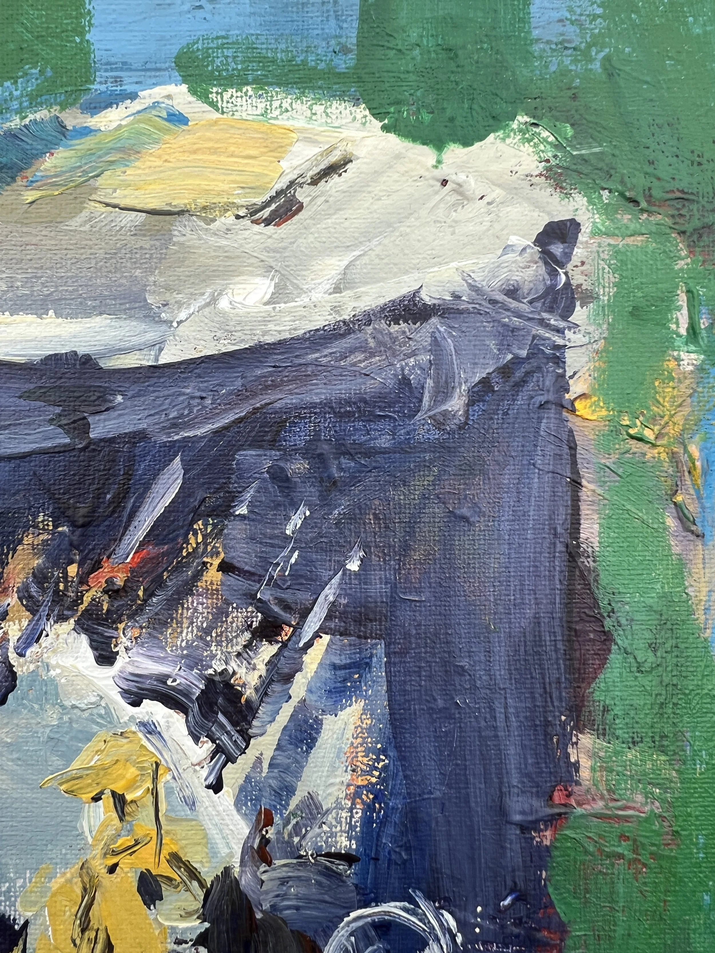 Close-up of Bold expressive painting of Morton Salt blue canister