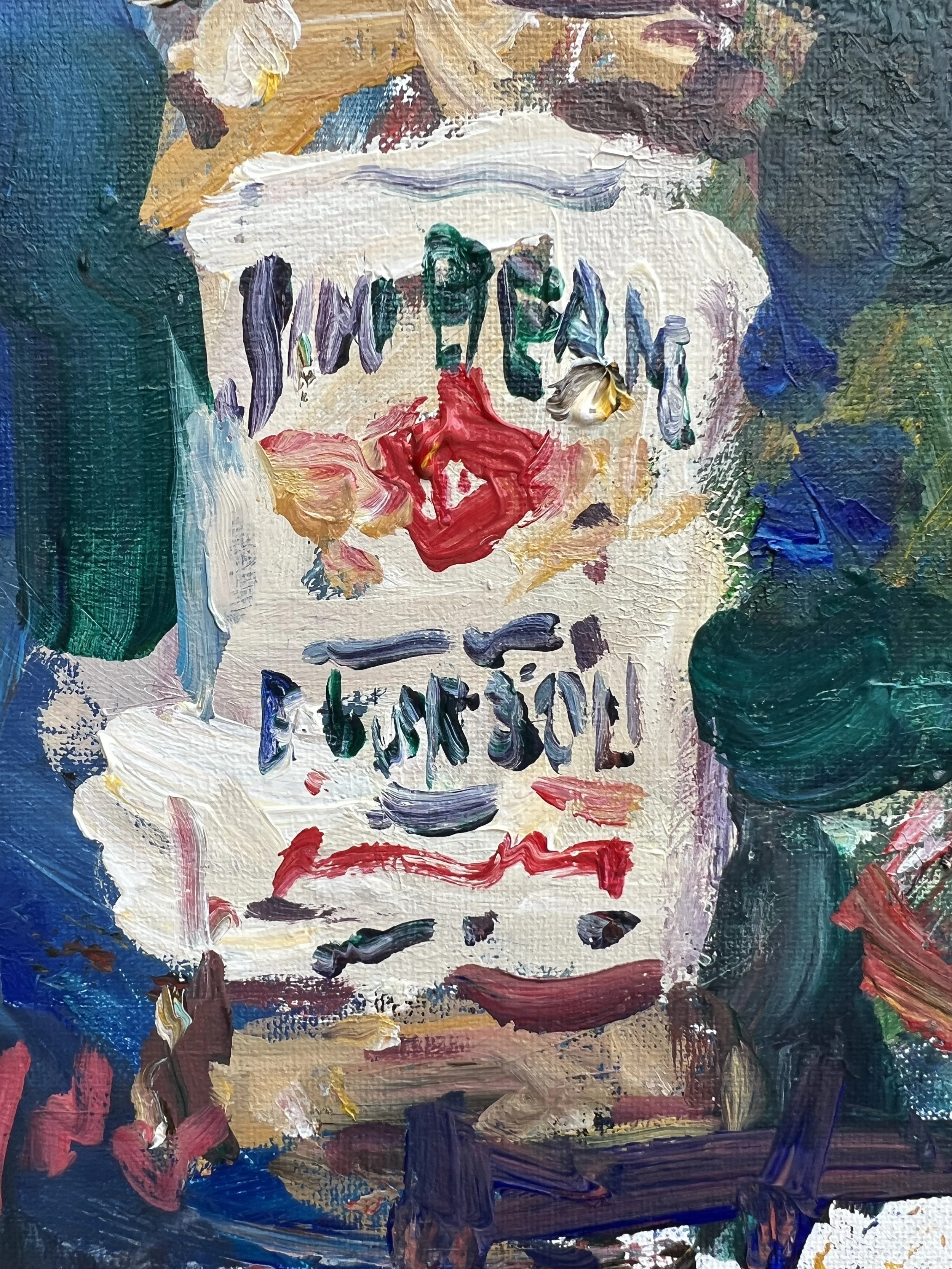 Bold, expressive painting featuring a Jim Beam bourbon bottle, close up 3