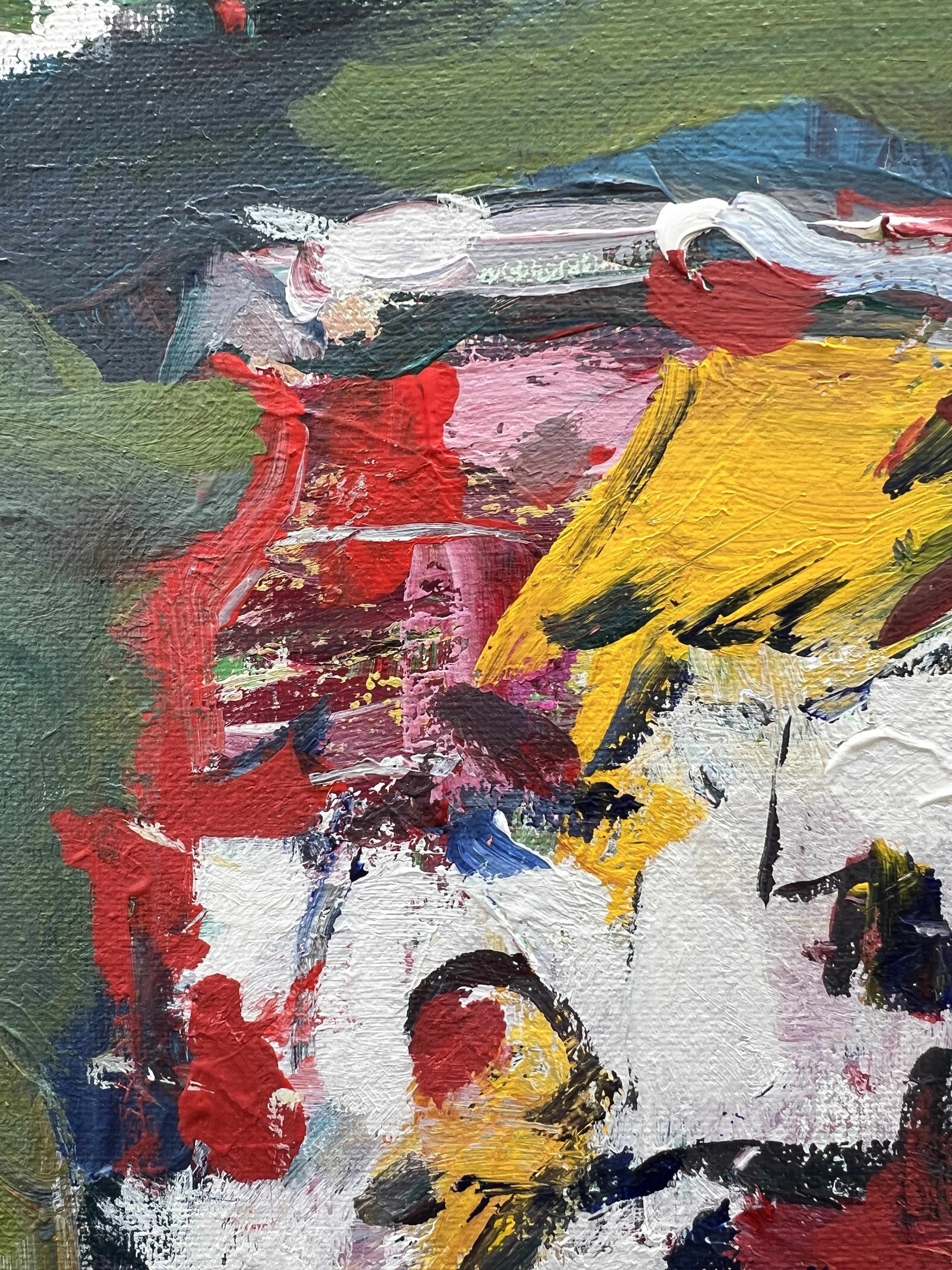 Bold expressive painting of Jolt Cola red soda can with lightning bolt logo, acrylics on 14x11 canvas - close up 1