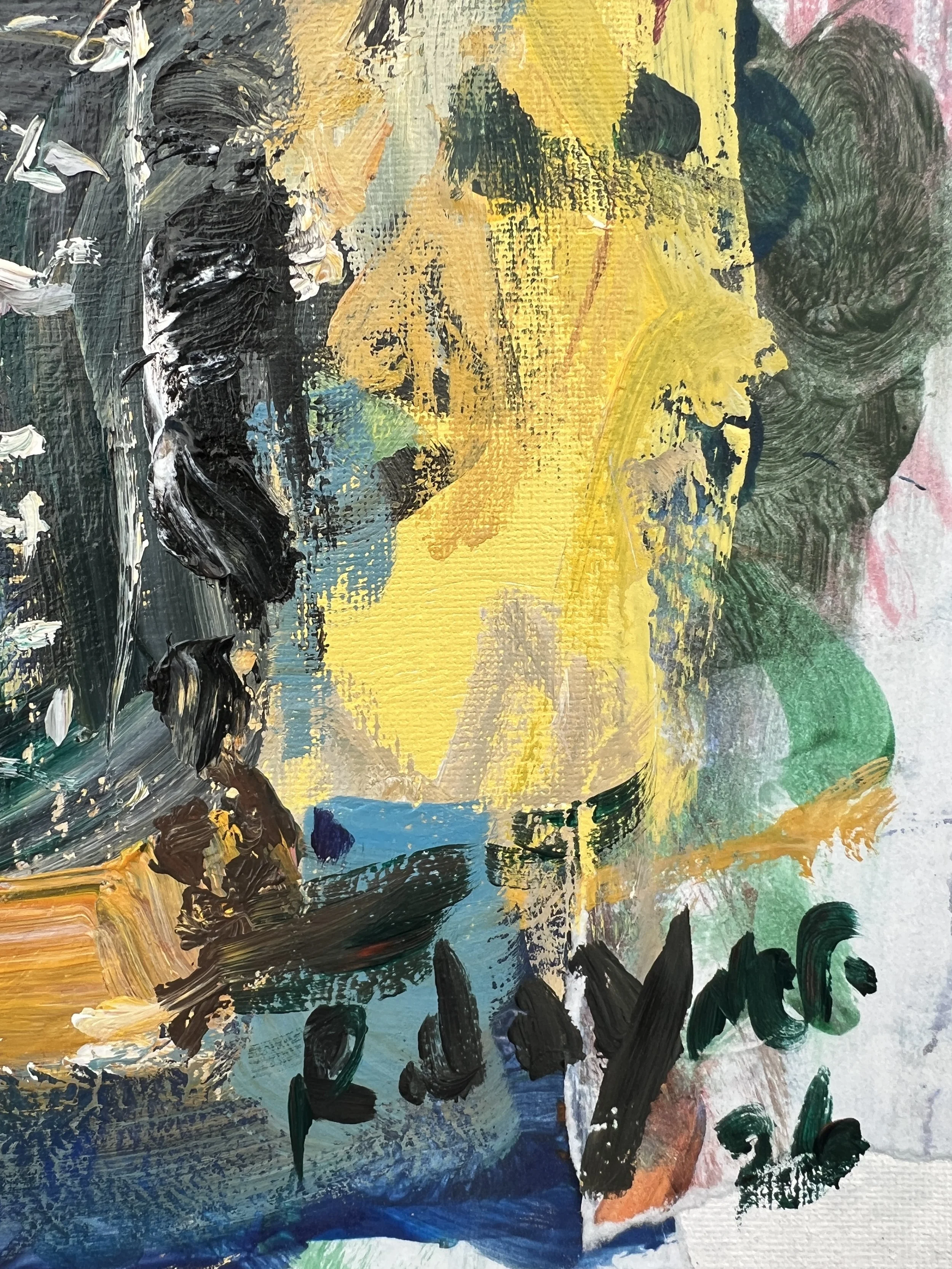 Detail view of Bold expressive painting of Jack Daniel's whiskey bottle