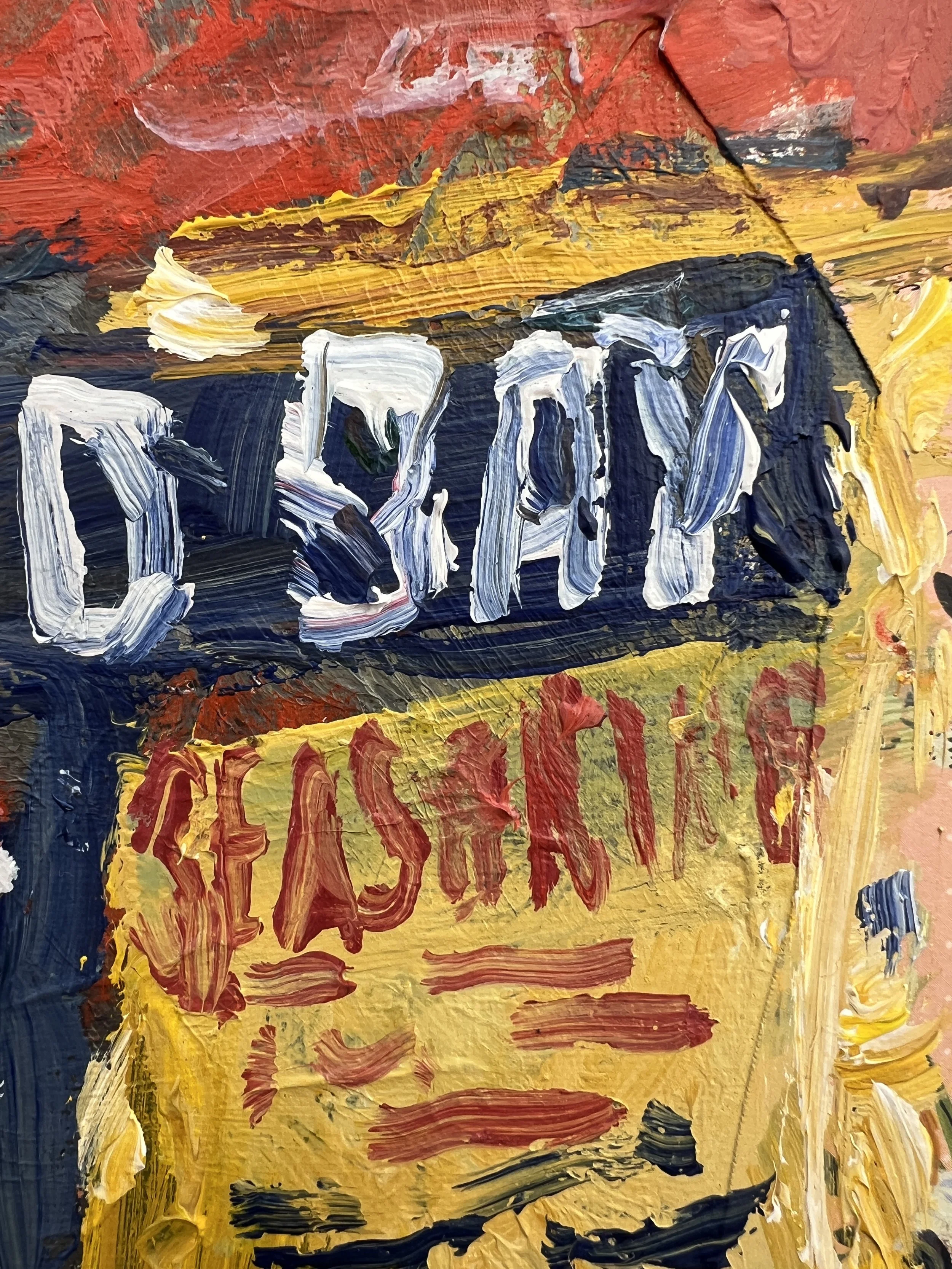 Brushwork detail of Loose expressive original painting of Old Bay seasoning can