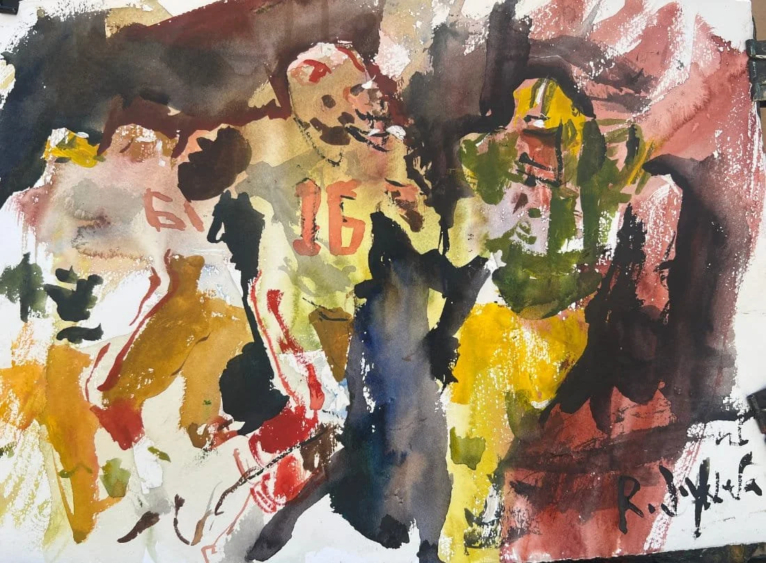 Joe Montana number 16 San Francisco 49ers versus Packers original watercolor painting by Robert Joyner