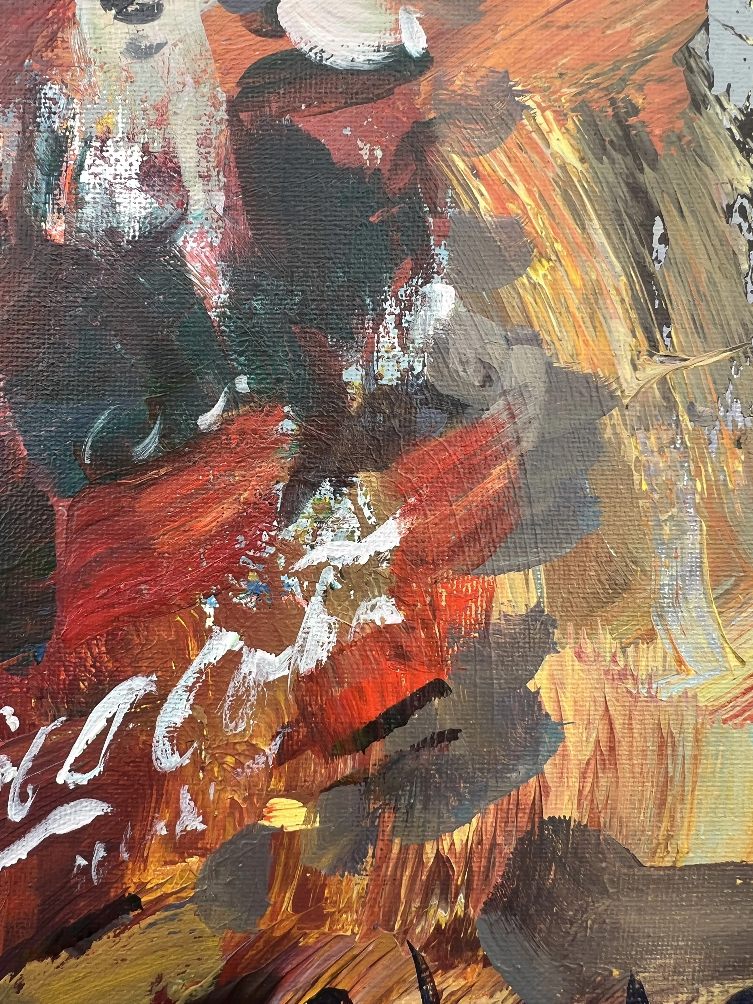 Texture detail of Loose expressive acrylic painting of a Coca-Cola six pack of glass bottles