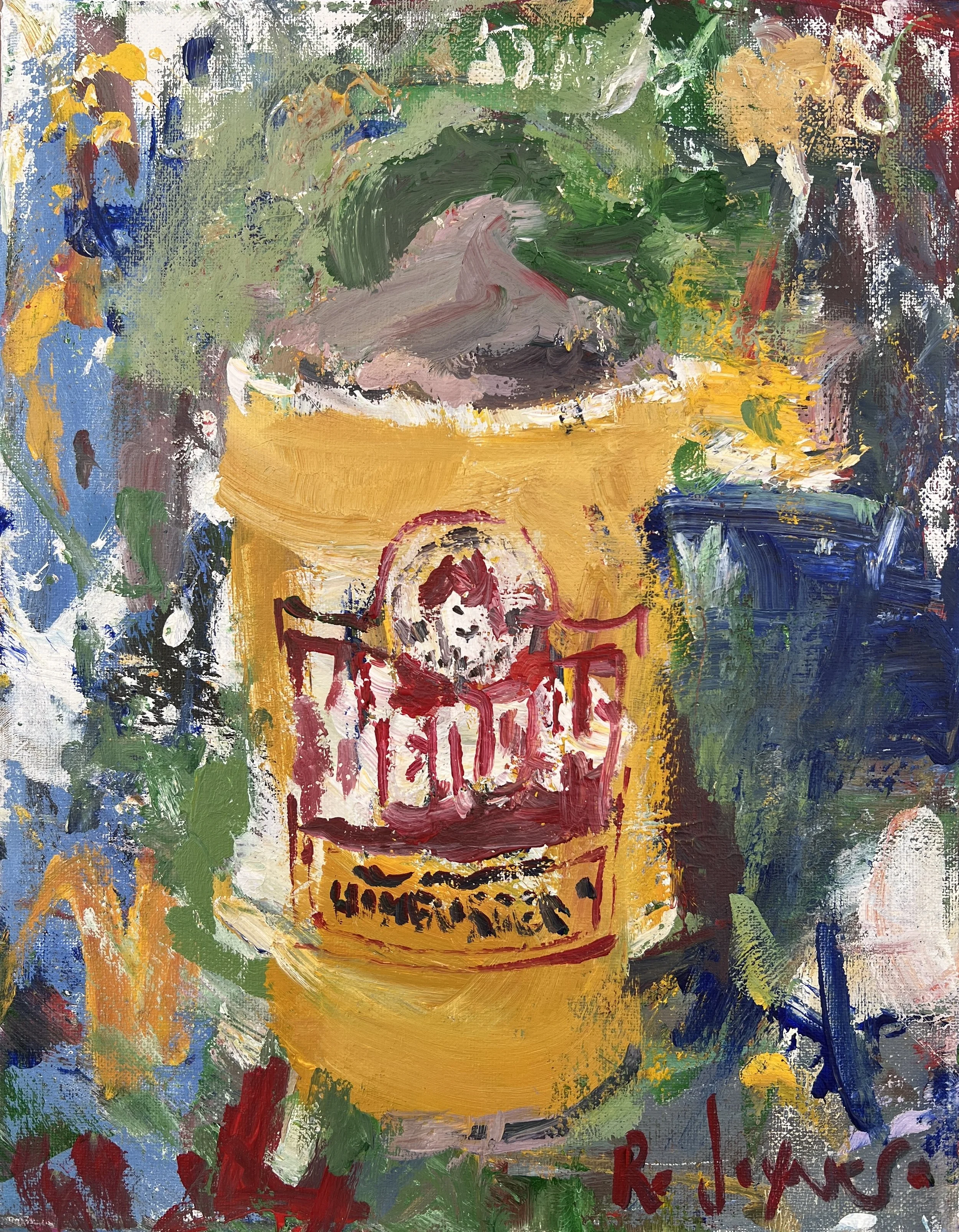 Bold expressive painting of Wendy's red cup with chocolate Frosty, acrylics on 14x11 canvas - fast food wall art