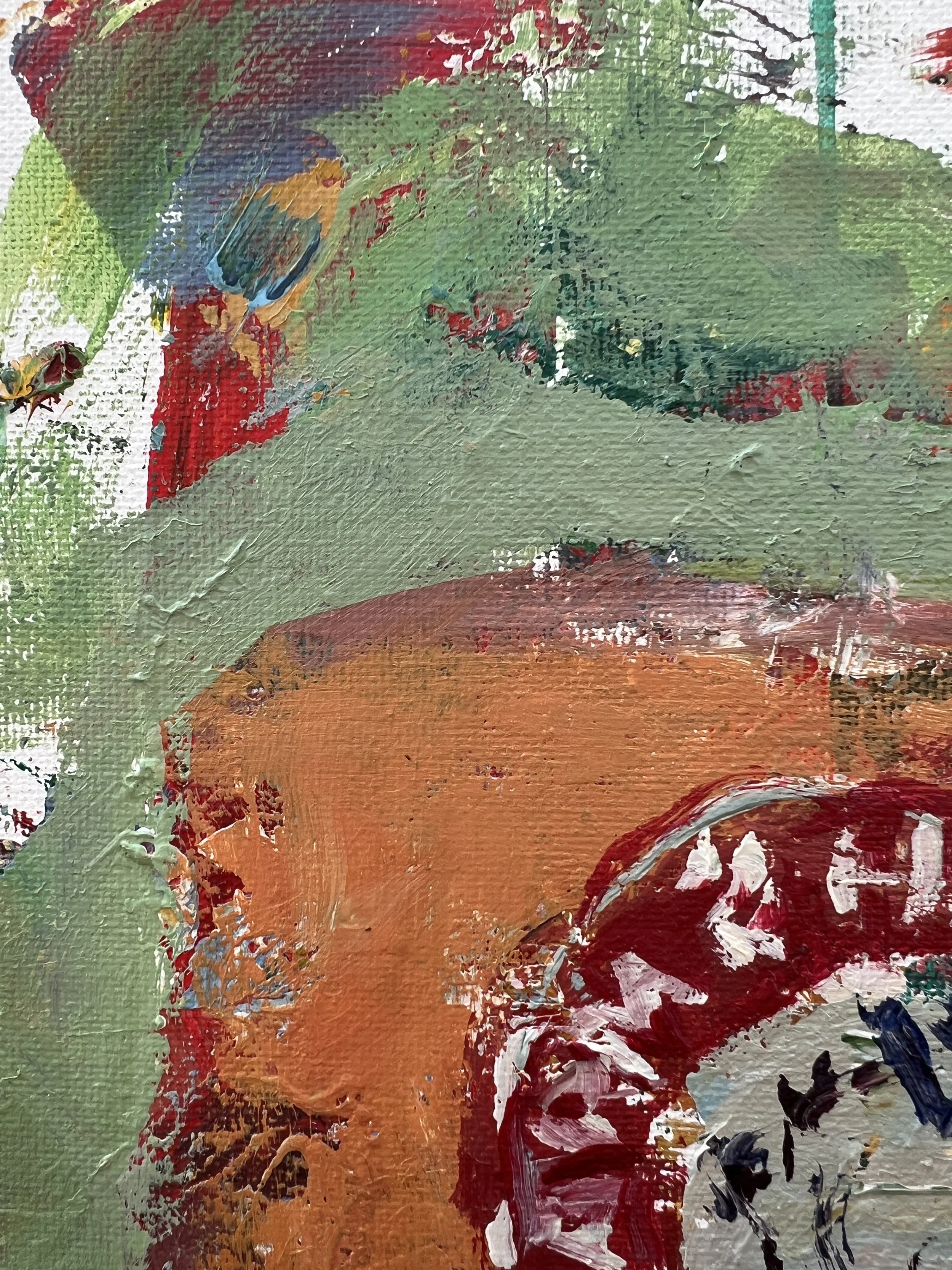 Expressive acrylic painting of a baking soda box with bold orange tones and loose brushstrokes close up 1