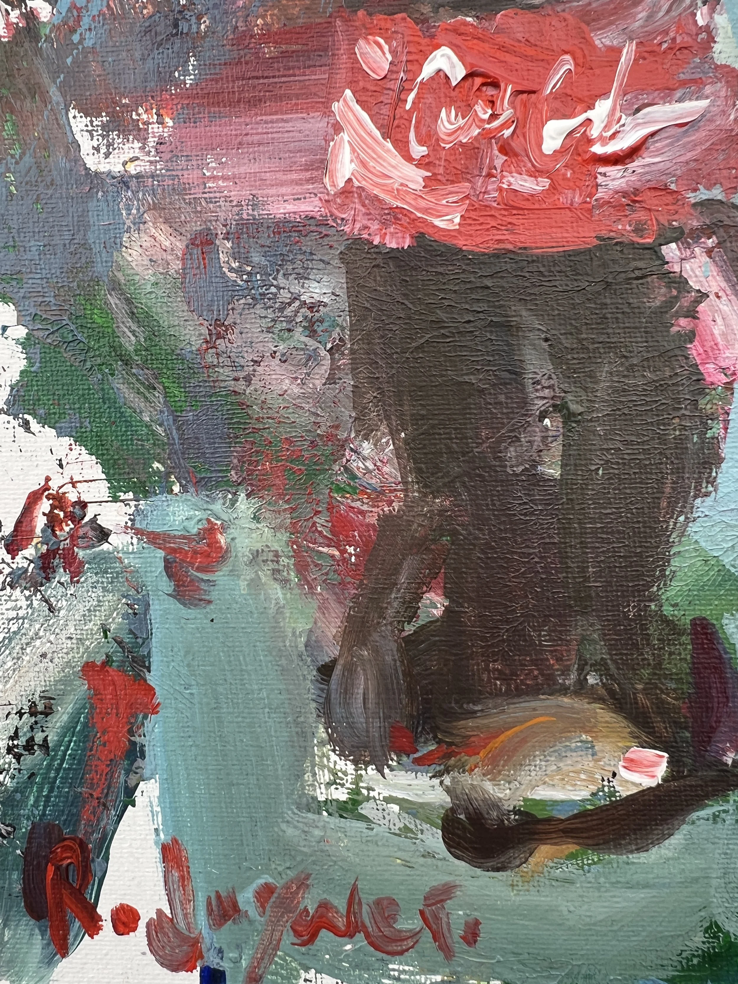 Brushwork detail of Bold expressive painting of Coca-Cola glass bottle