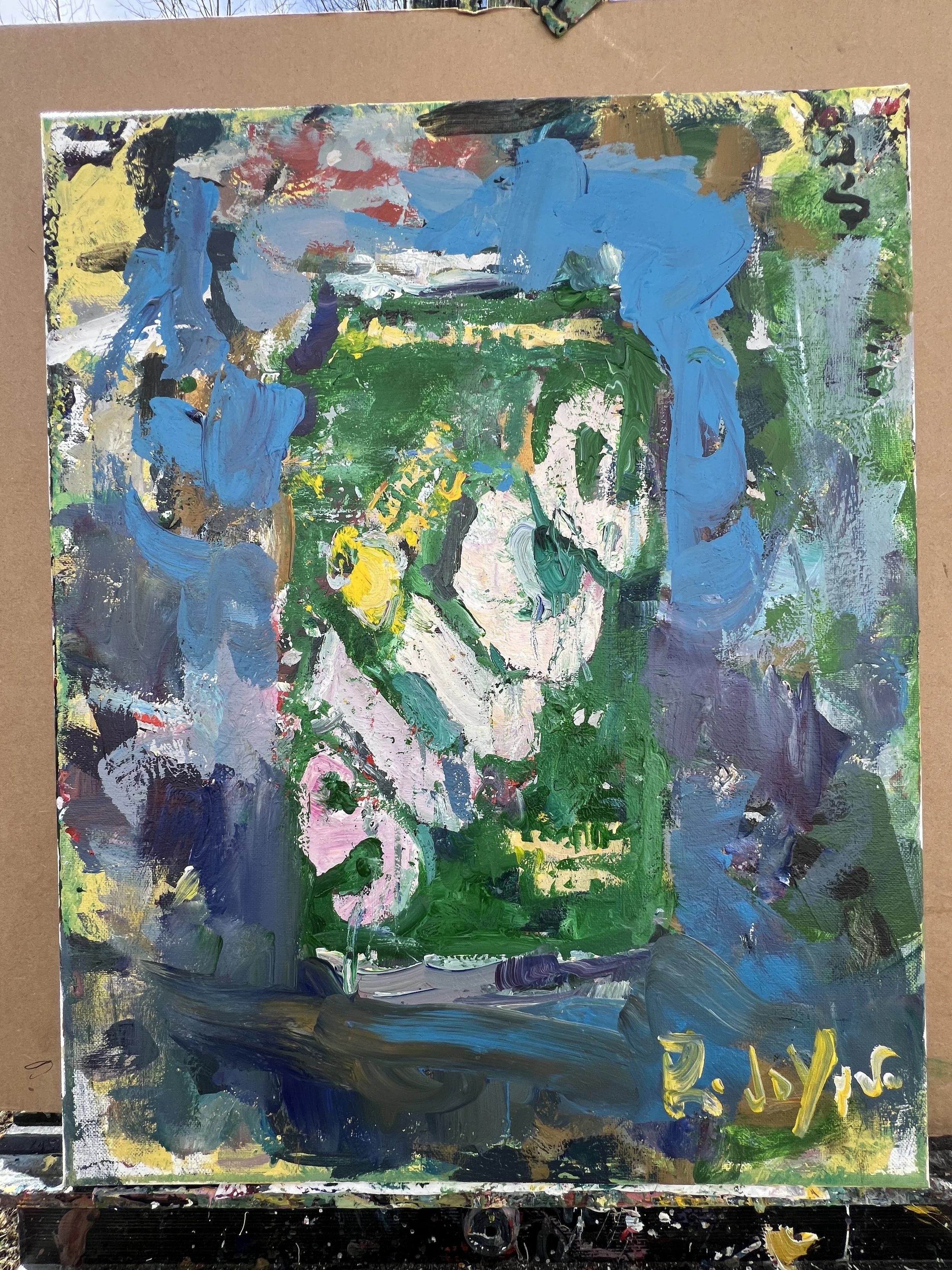 Bold expressive painting of Slice ginger ale green can with bold logo in vibrant colors, acrylics on 20x16 canvas - shows all edges