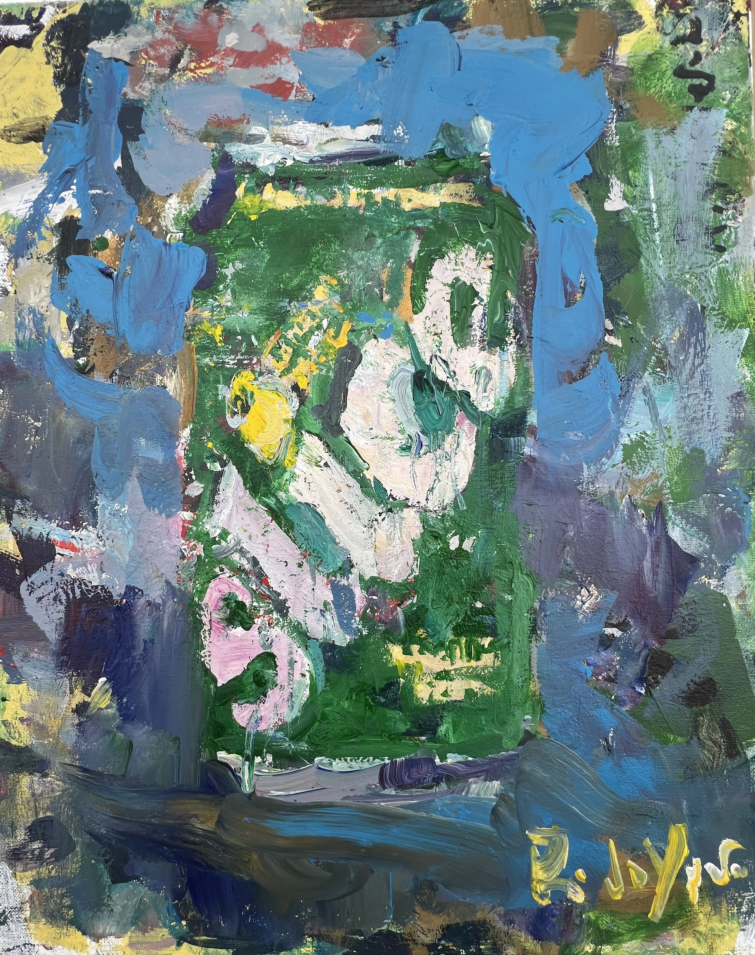 Bold expressive painting of Slice ginger ale green can with bold logo in vibrant colors, acrylics on 20x16 canvas - retro soda wall art