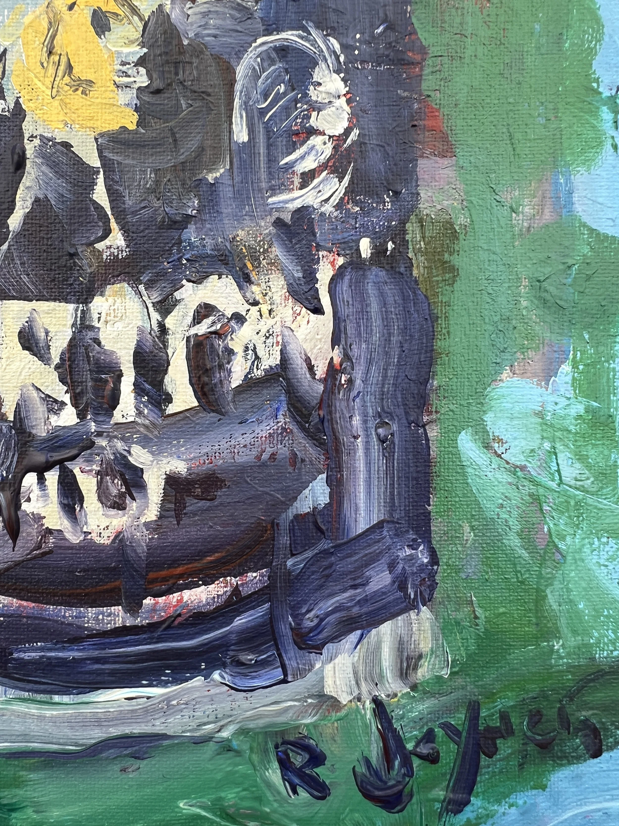 Brushwork detail of Bold expressive painting of Morton Salt blue canister
