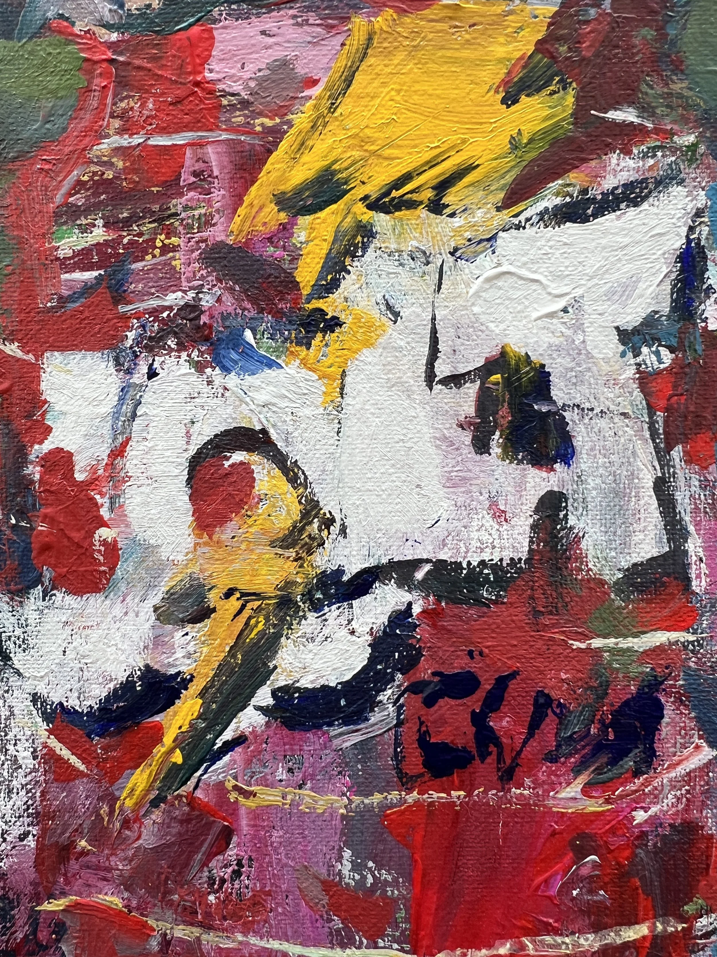 Bold expressive painting of Jolt Cola red soda can with lightning bolt logo, acrylics on 14x11 canvas - close up 2