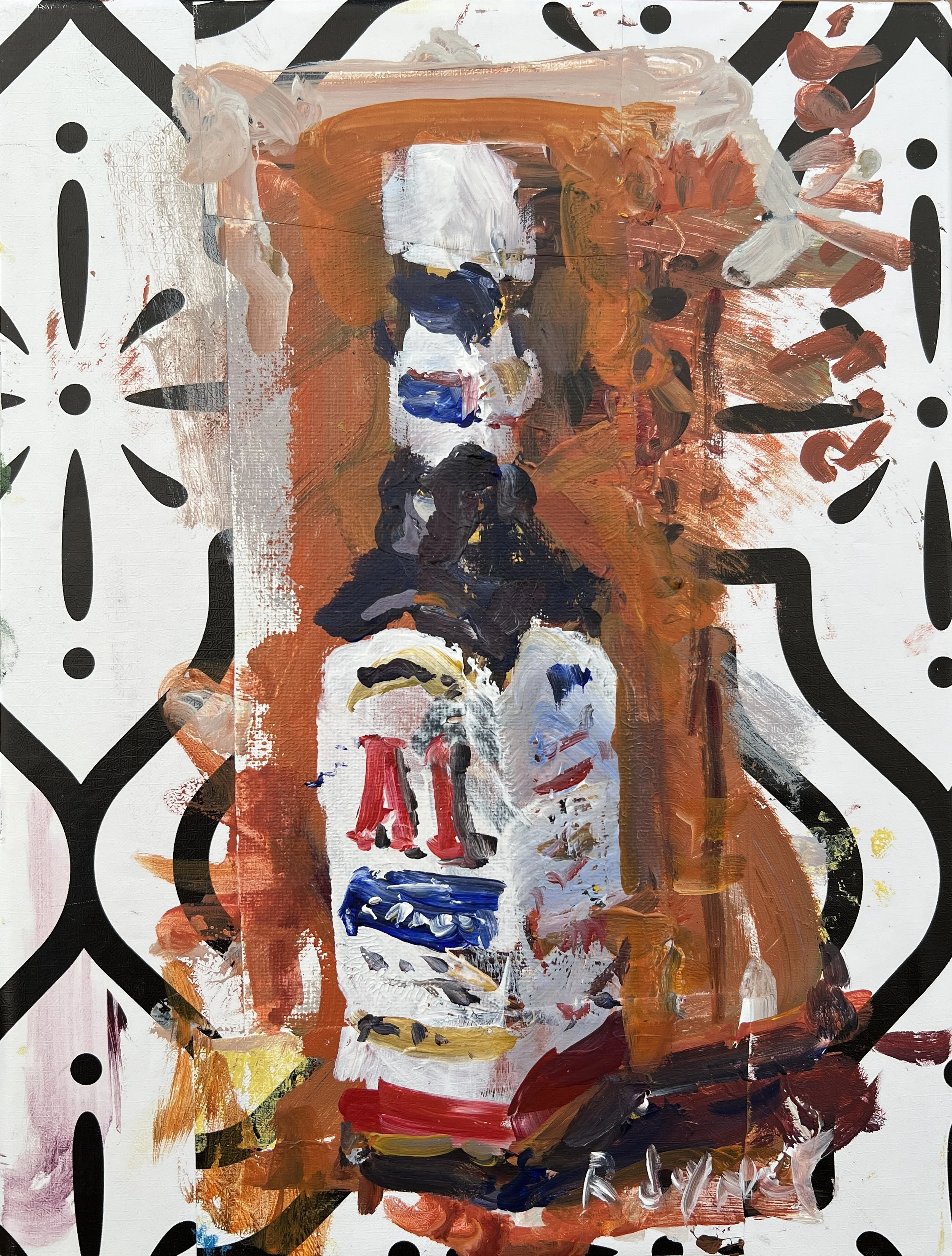 Bold expressive painting of A1 Steak Sauce bottle in rich browns and oranges with collage elements and textured brushstrokes, acrylics on 12x9 canvas - kitchen wall art