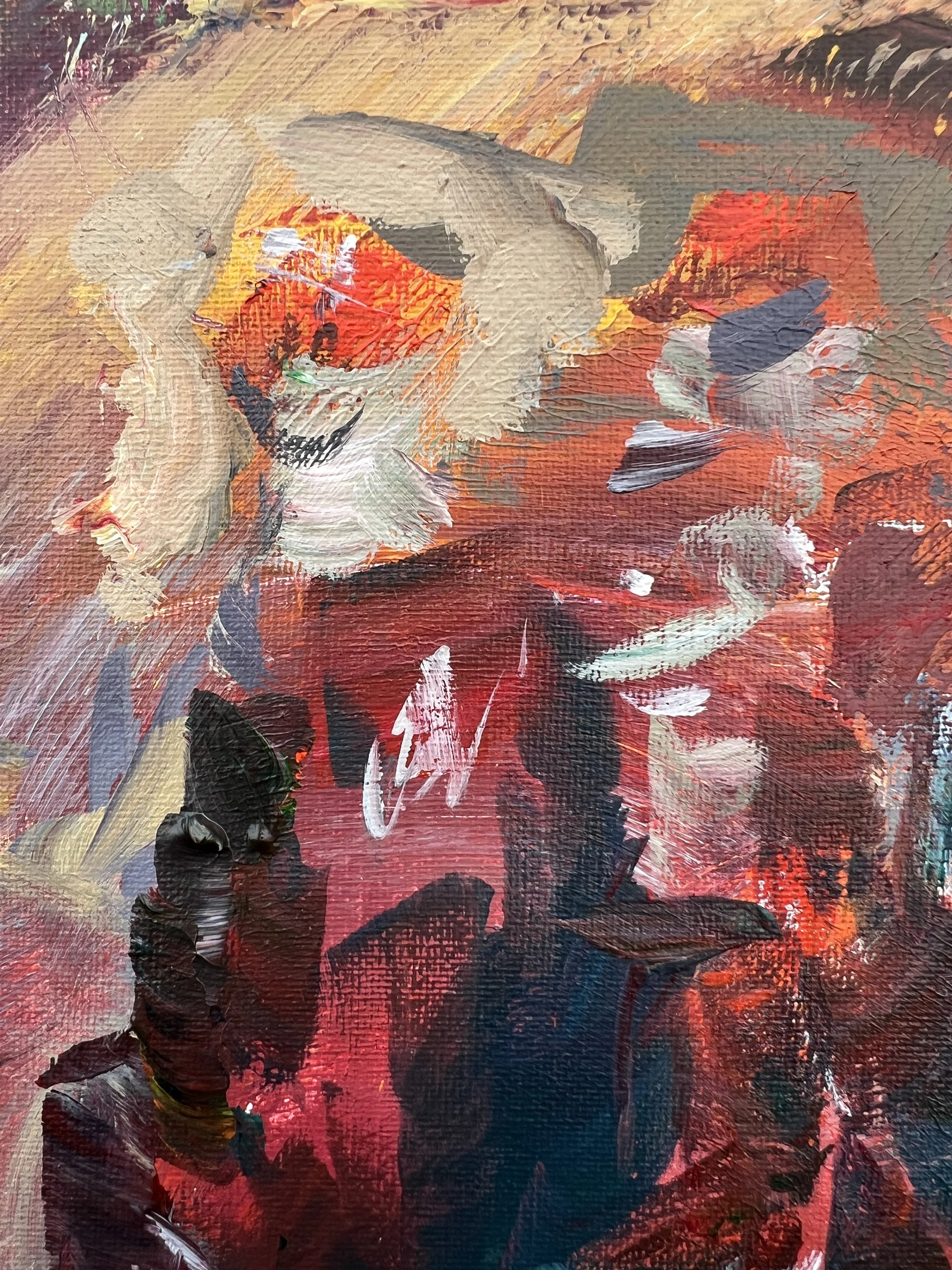 Close-up of Loose expressive acrylic painting of a Coca-Cola six pack of glass bottles