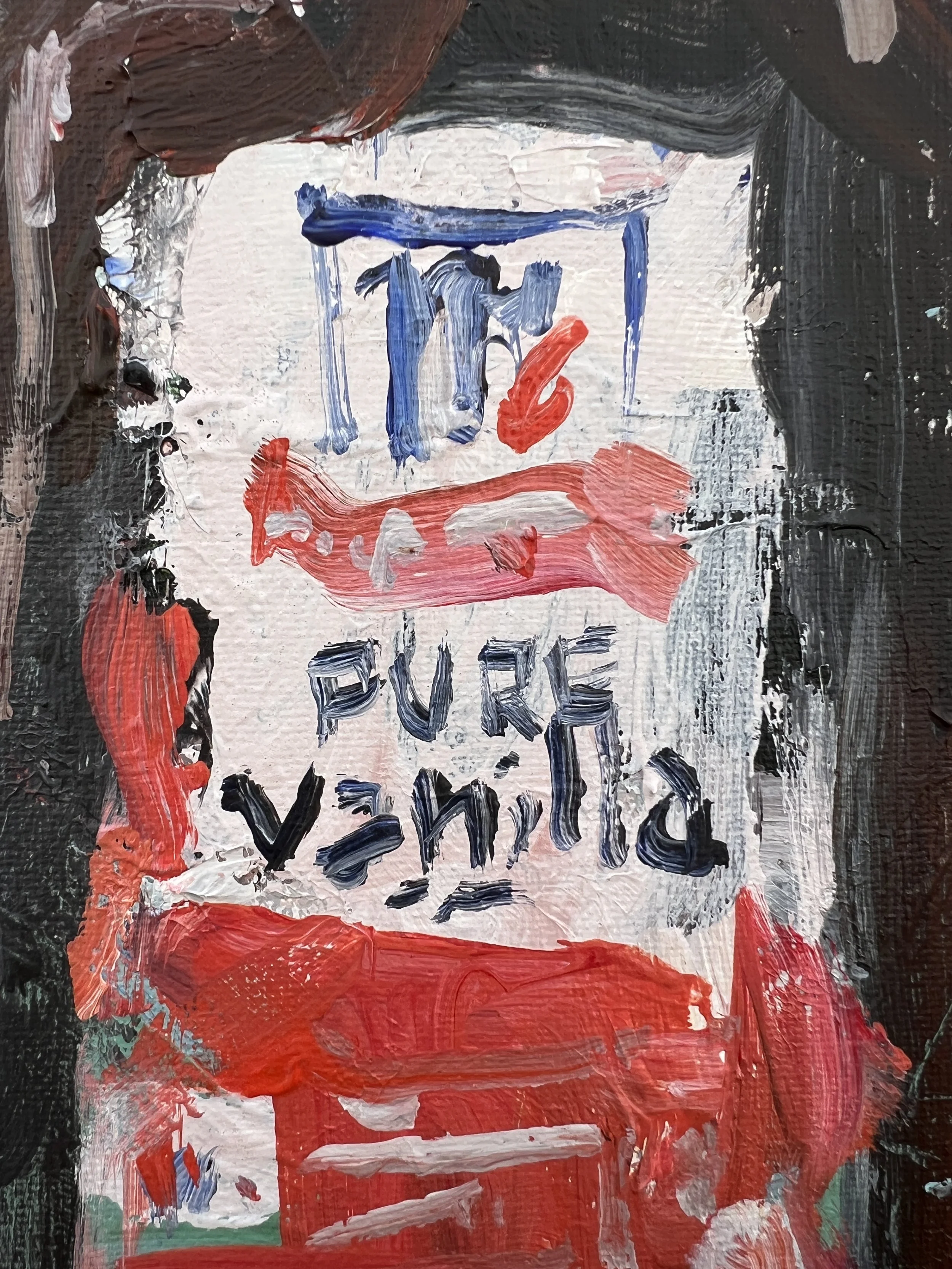 Texture detail of McCormick Pure Vanilla Extract brown bottle original painting