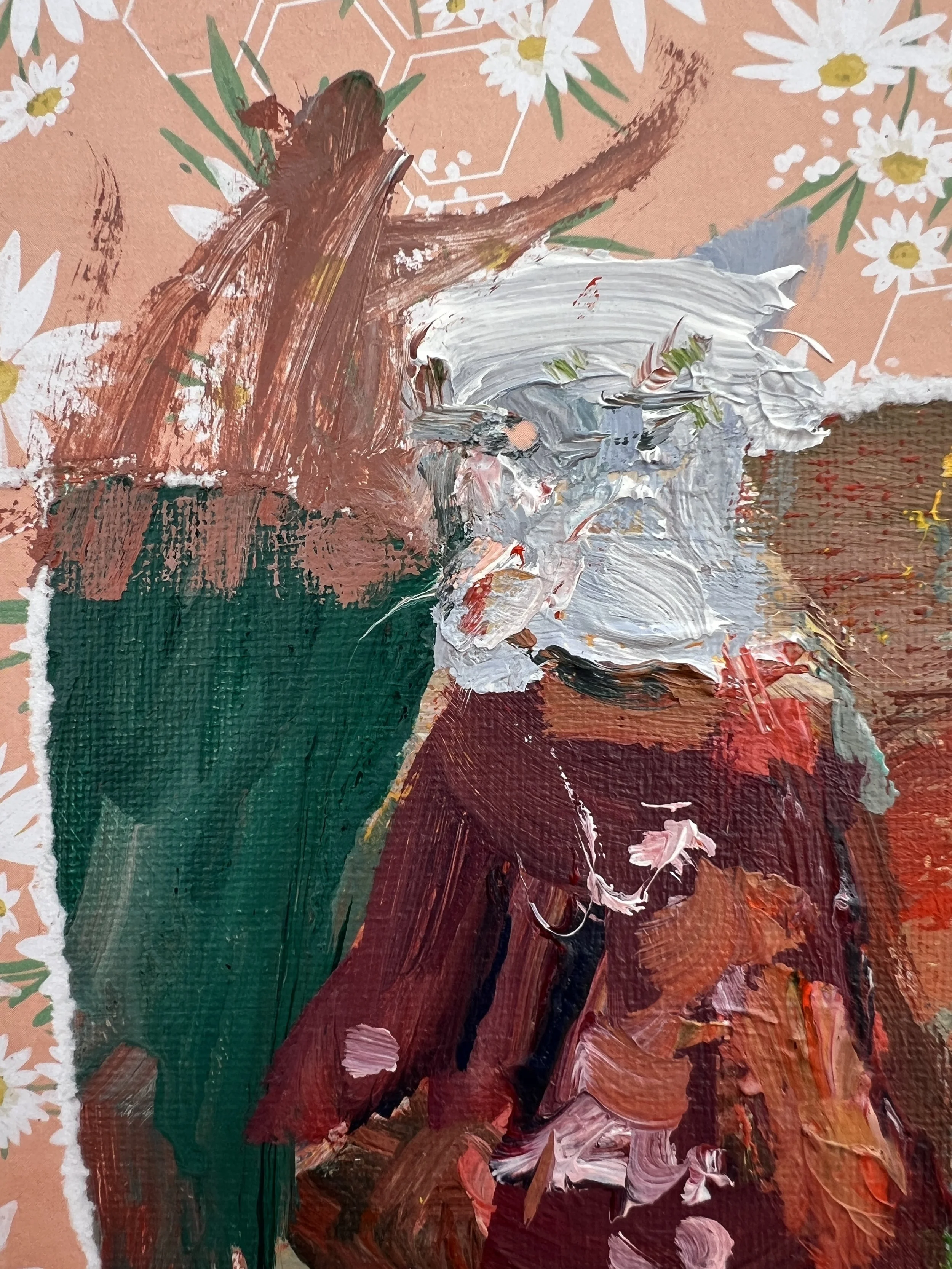 Detail view of Loose expressive original painting of Texas Pete hot sauce bottle