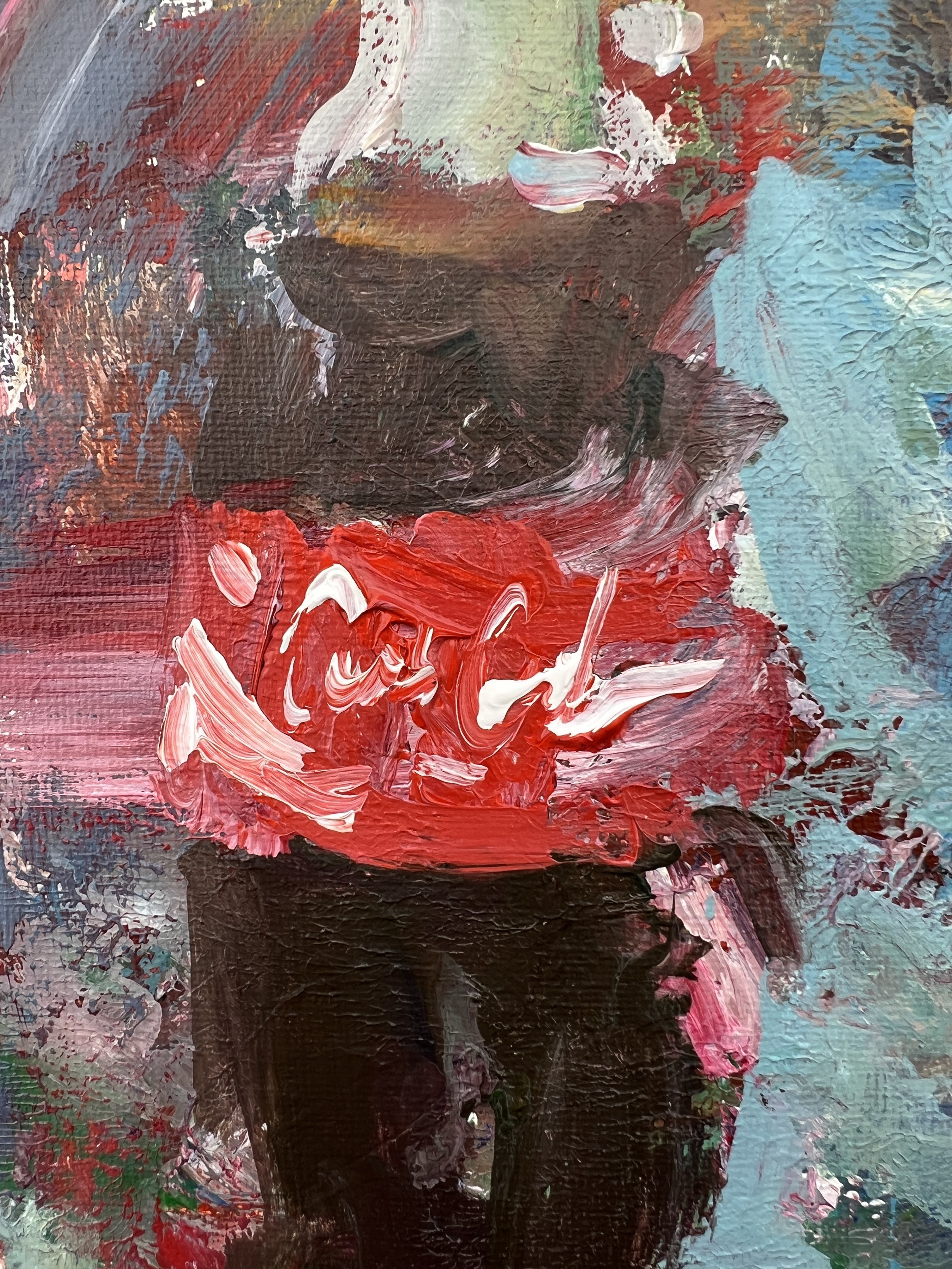 Close-up of Bold expressive painting of Coca-Cola glass bottle