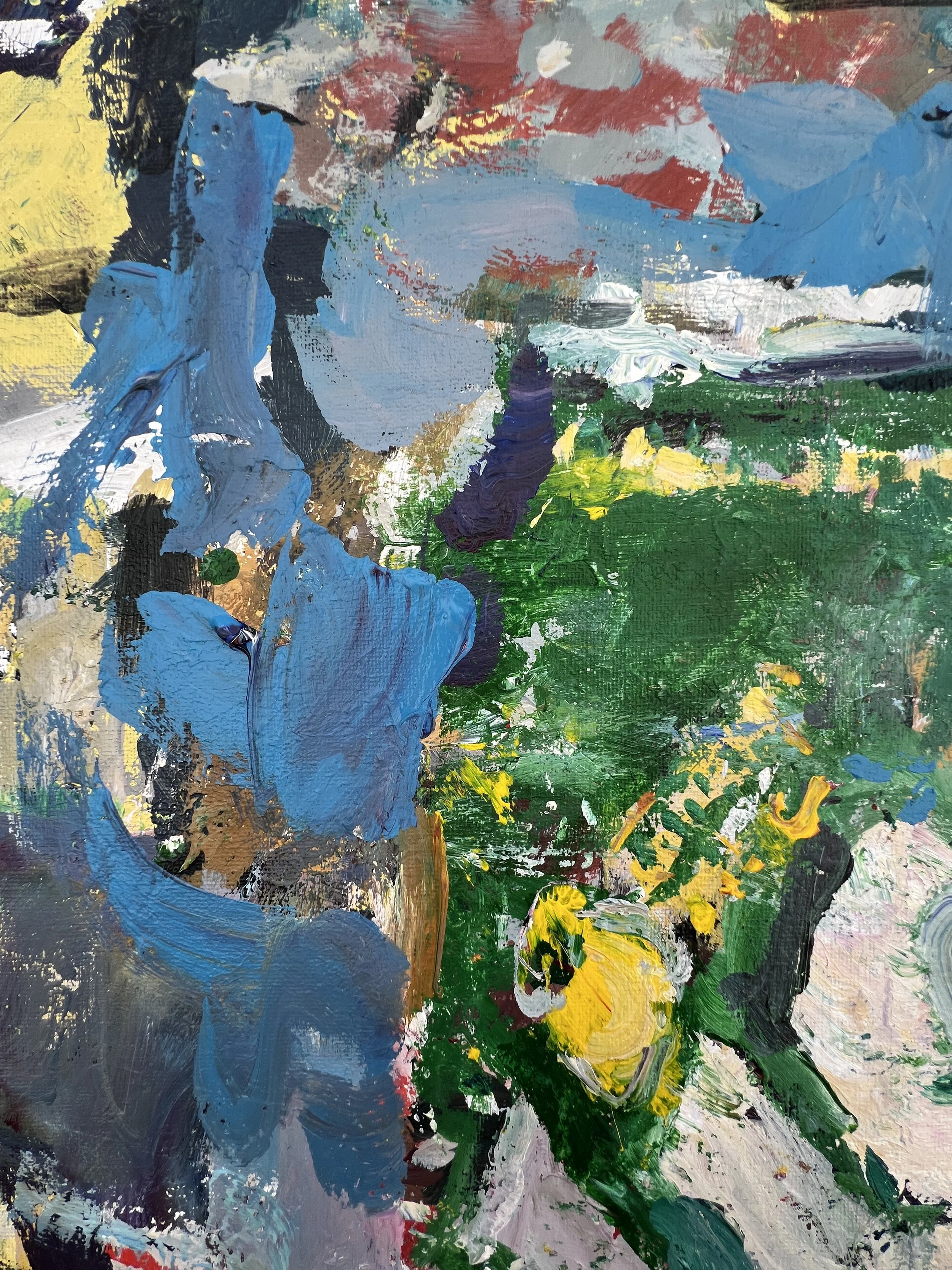 Bold expressive painting of Slice ginger ale green can with bold logo in vibrant colors, acrylics on 20x16 canvas - close up 1