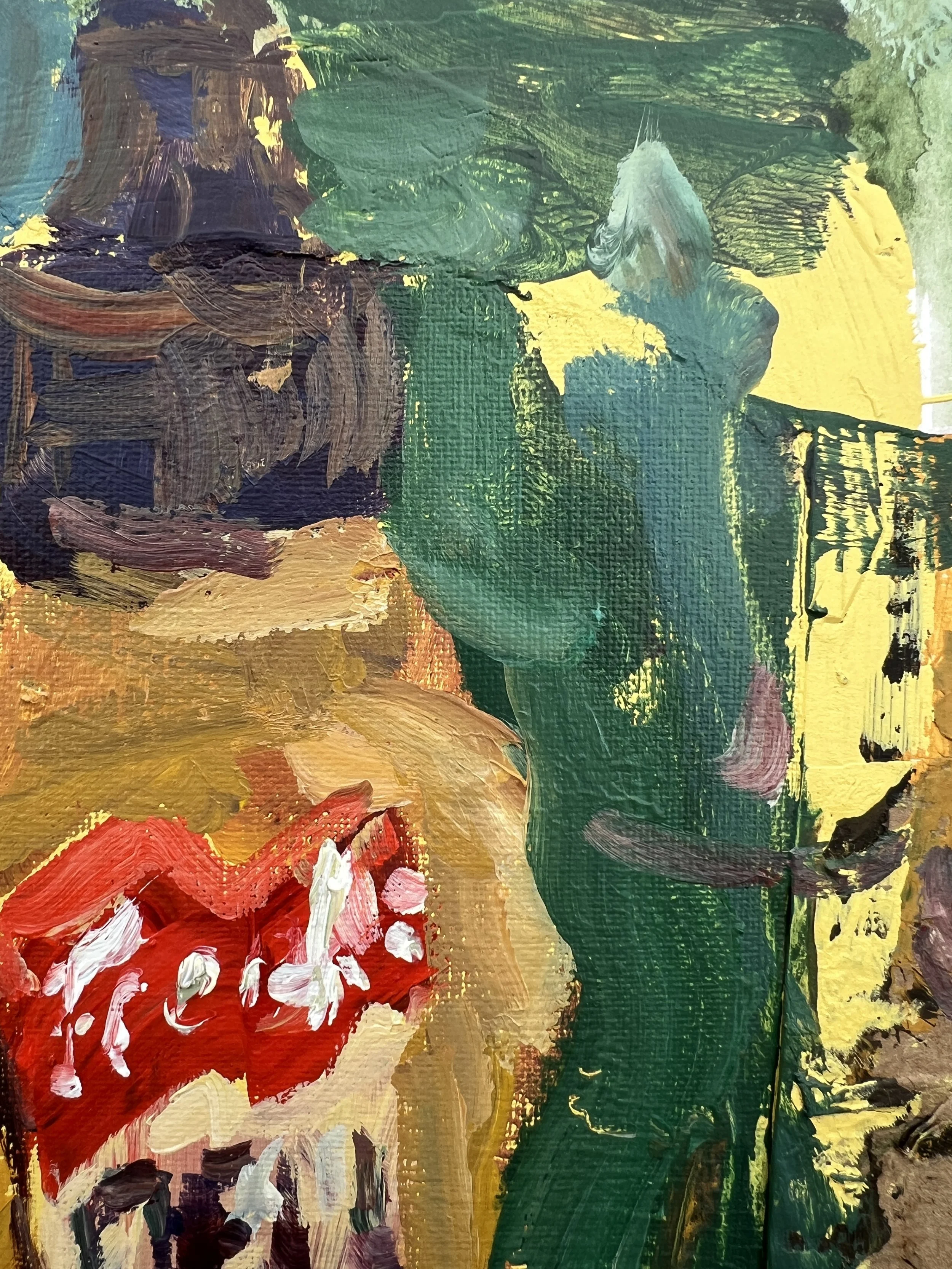Close-up of Bold expressive painting of French's Mustard yellow squeeze bottle