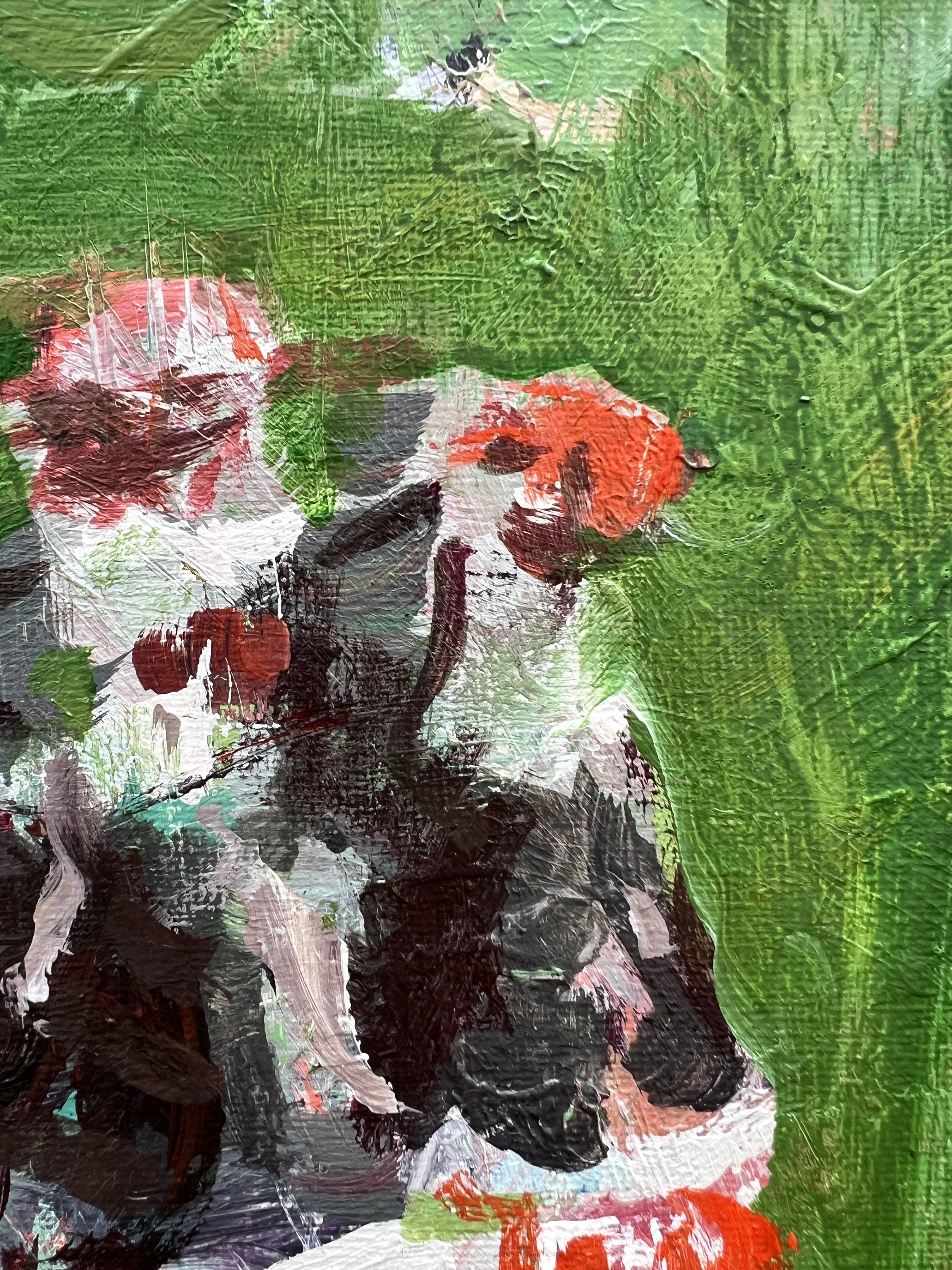 Close-up of Loose expressive acrylic painting of a Diet Coke 6-pack of glass bottles