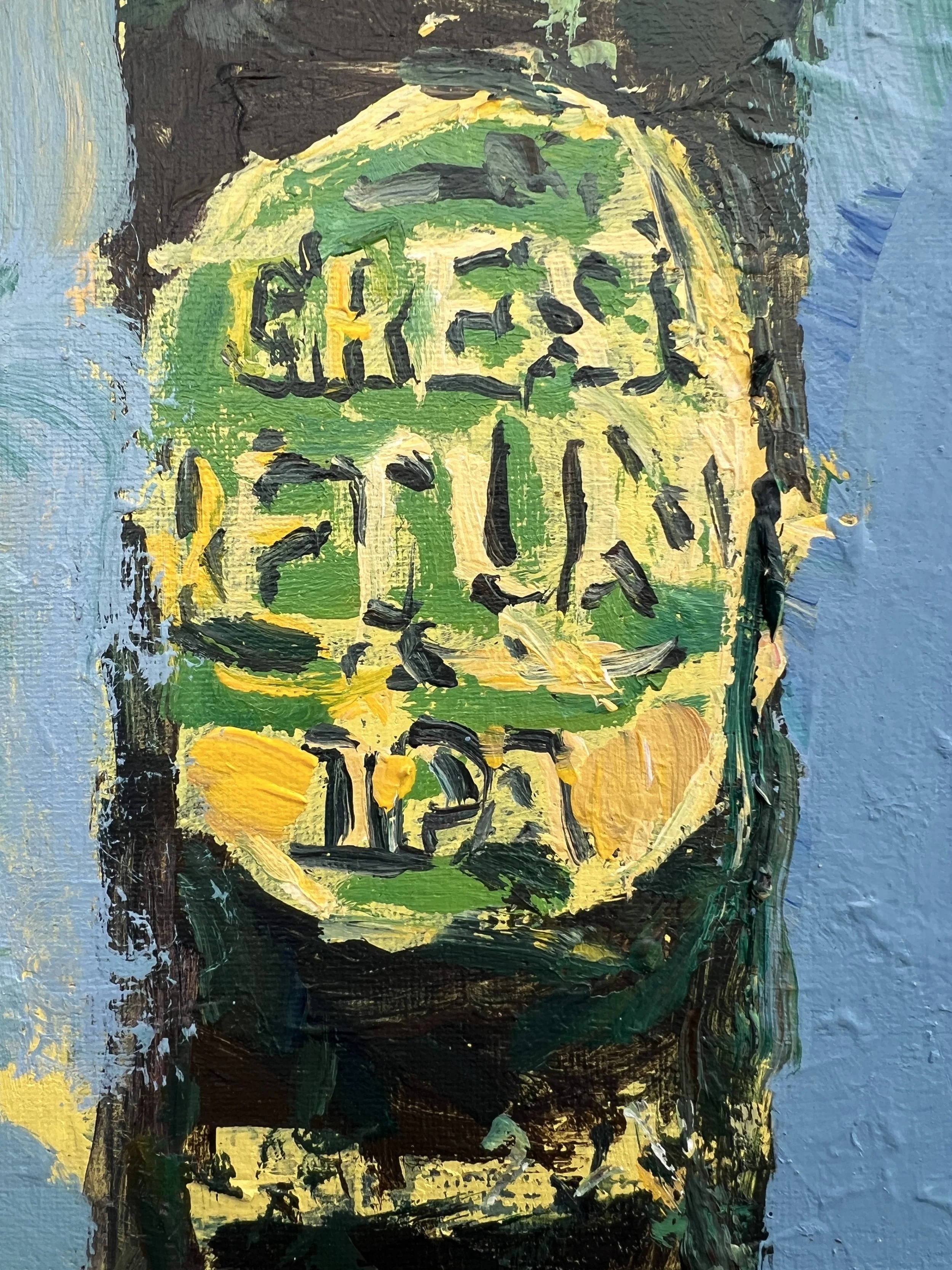 Close-up of Bold expressive painting of Great Return IPA craft beer can