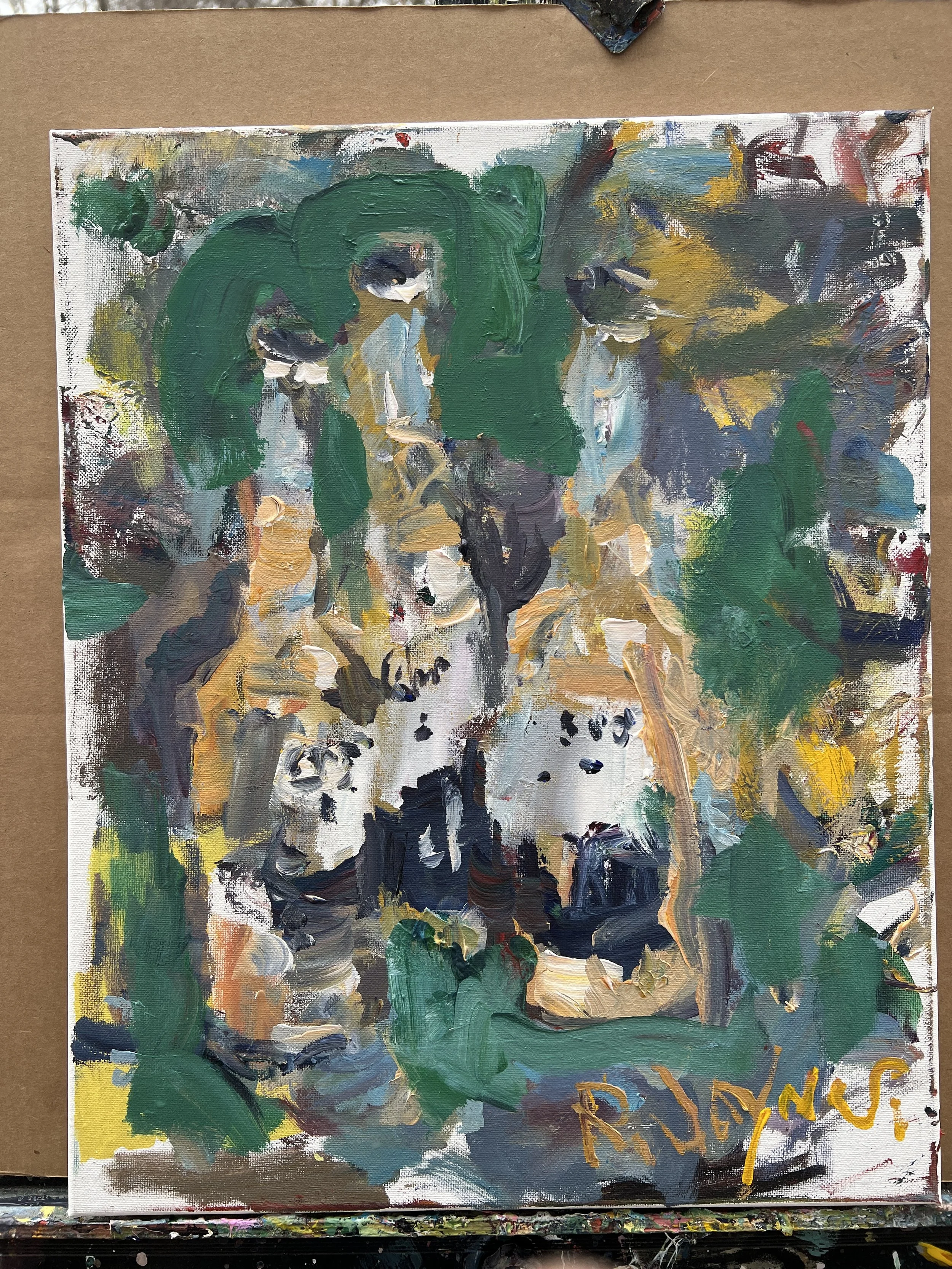 Bold expressive painting of three Corona beer bottles with lime wedges, acrylics on 20x16 canvas - shows all edges