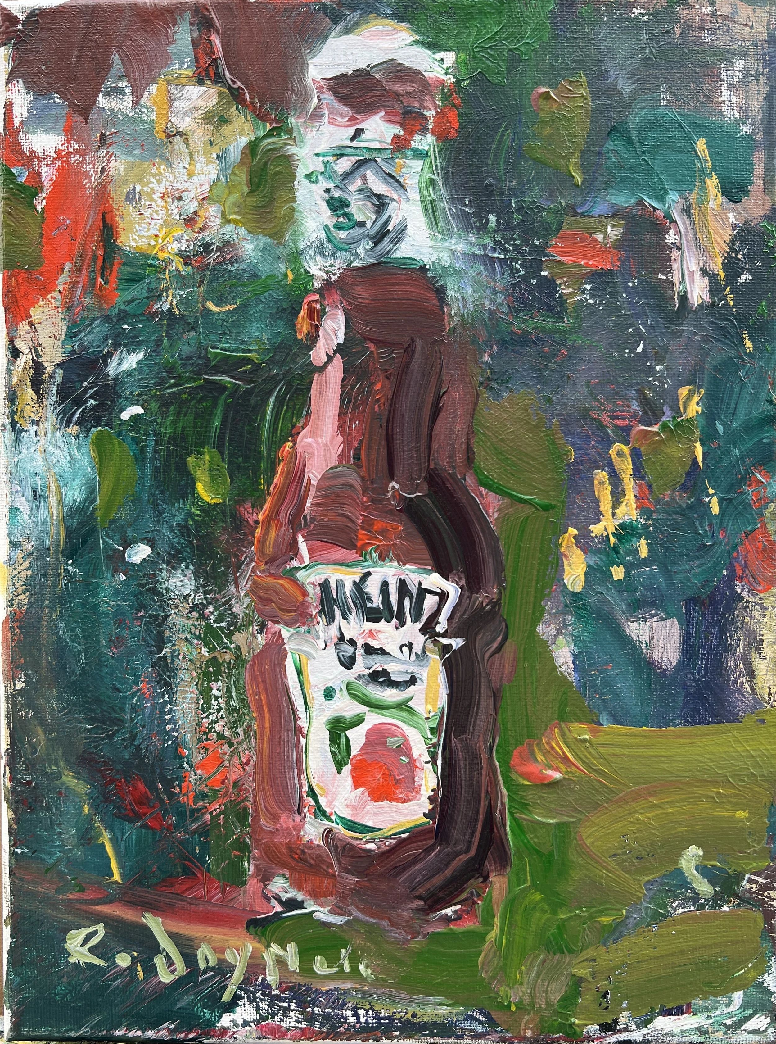 Loose expressive original painting of Heinz ketchup bottle in red and white on canvas - kitchen wall art
