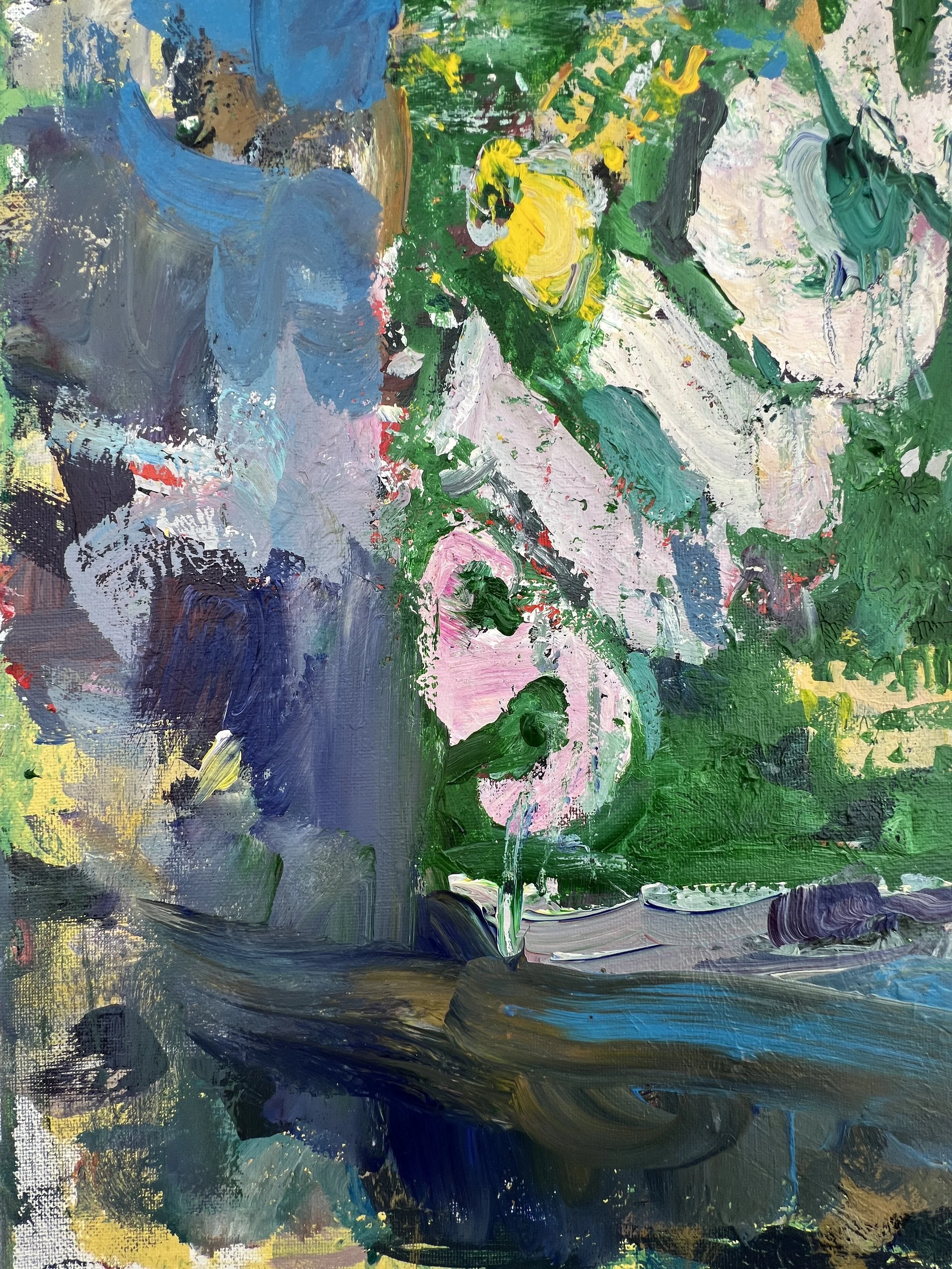 Bold expressive painting of Slice ginger ale green can with bold logo in vibrant colors, acrylics on 20x16 canvas - close up 4