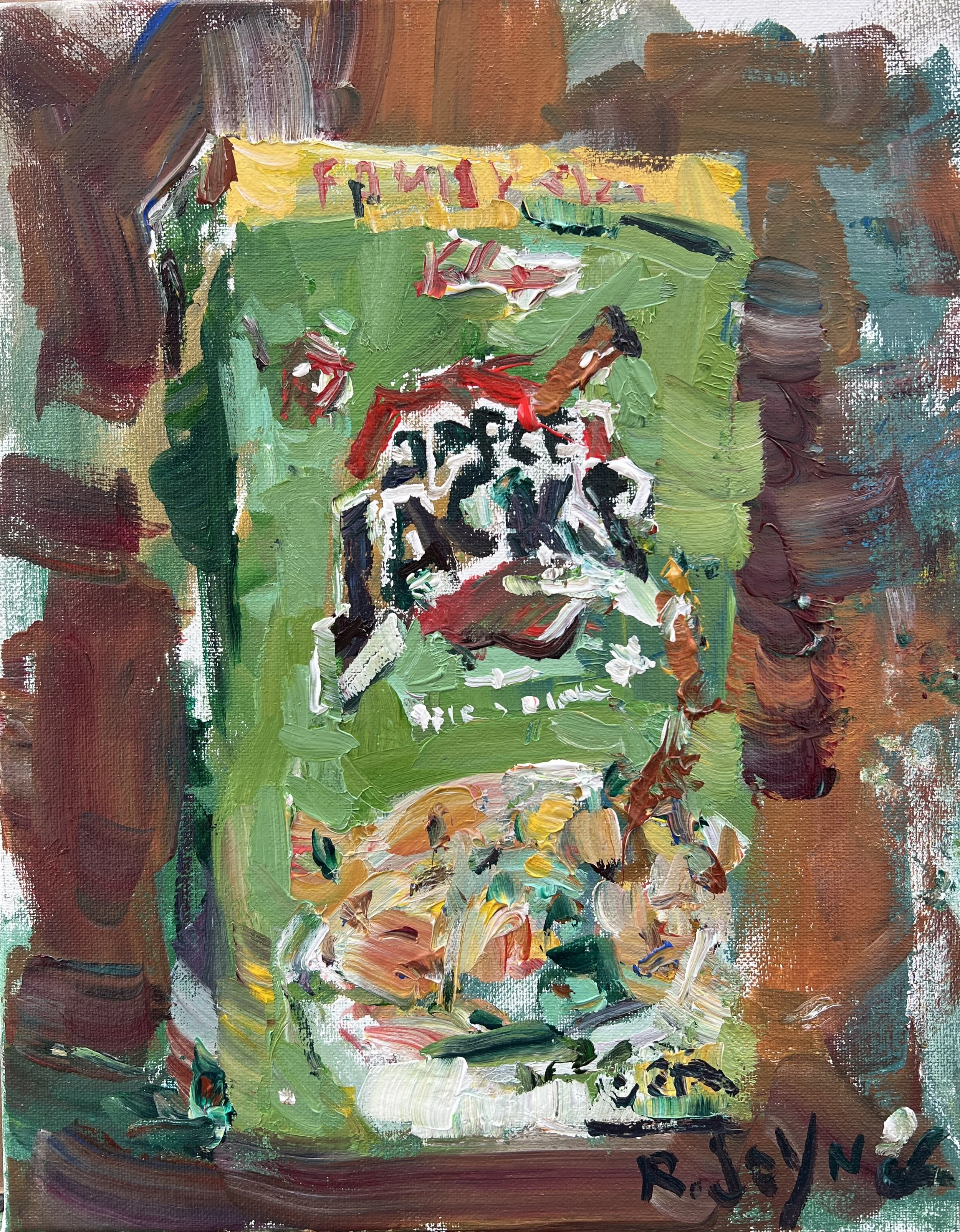 Bold expressive painting of Apple Jacks cereal box in bright colors, acrylics on 12x9 canvas - breakfast nook wall art