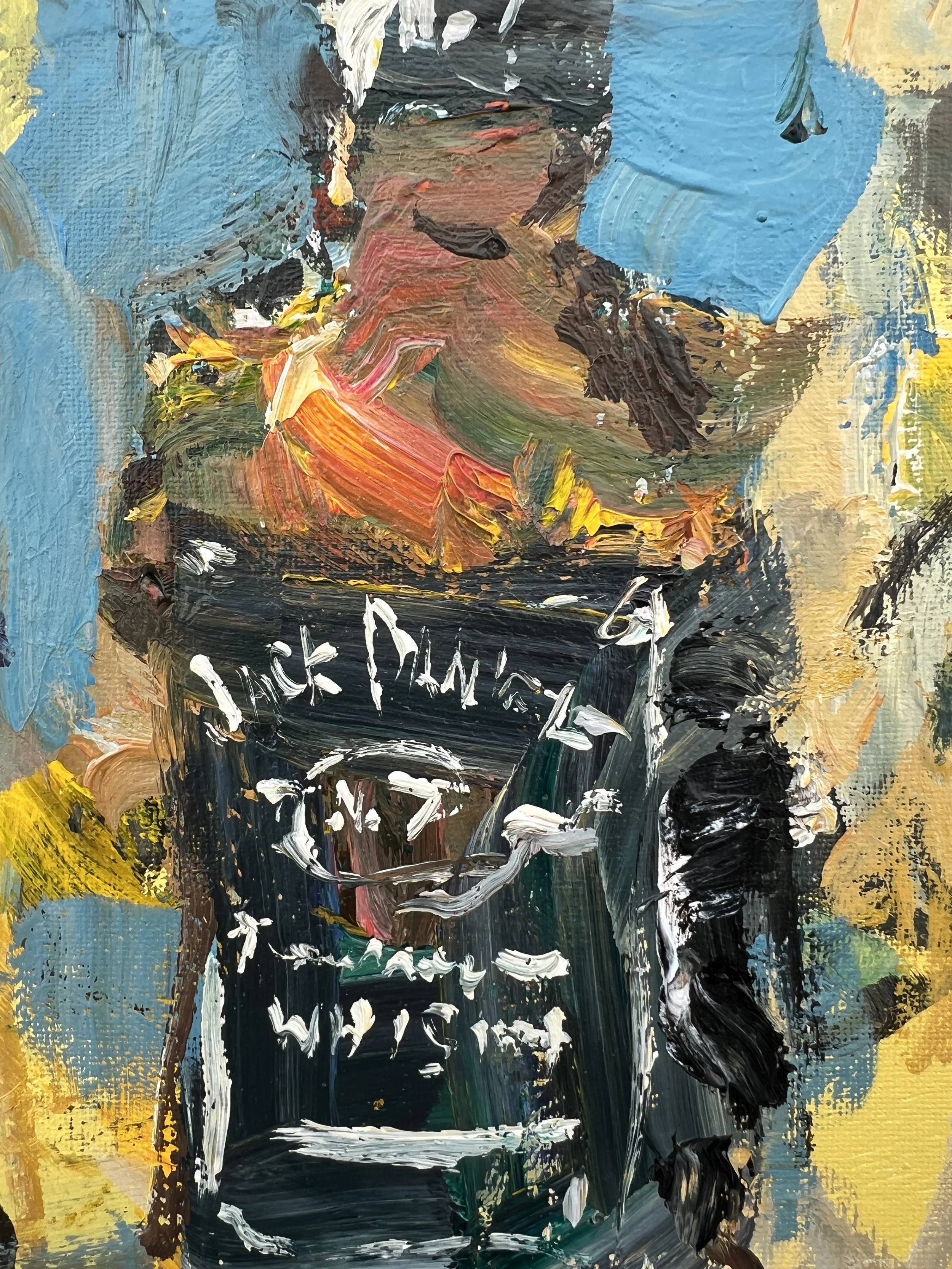 Close-up of Bold expressive painting of Jack Daniel's whiskey bottle