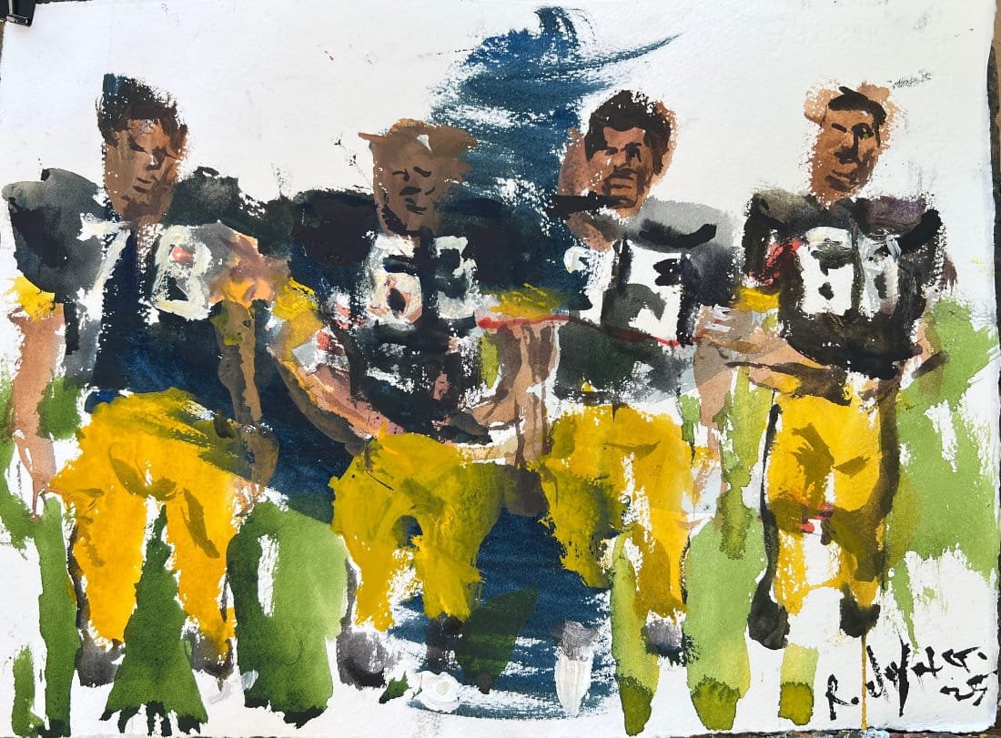 Steelers Steel Curtain defense, watercolor painting by Robert Joyner