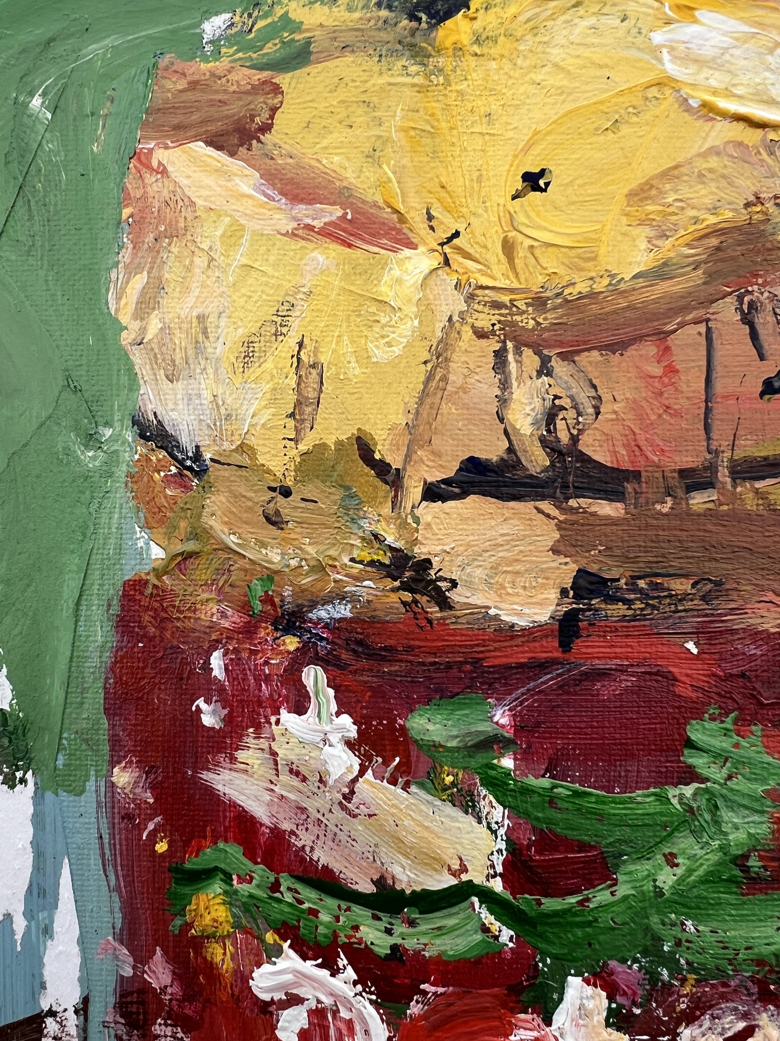 Detail view of original painting of Peter Pan peanut butter jar