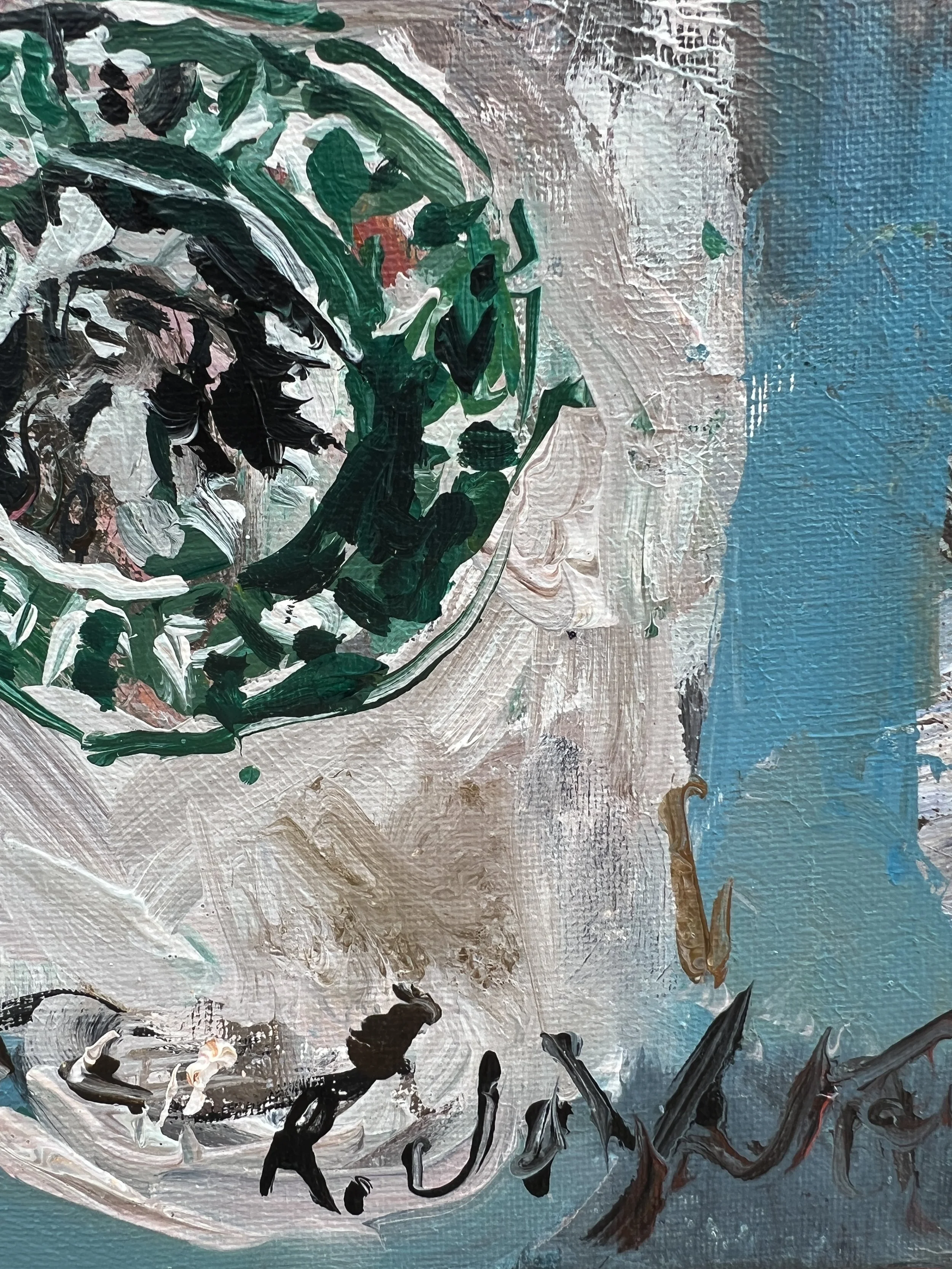 Texture detail of Loose expressive original painting of Starbucks to-go coffee cup