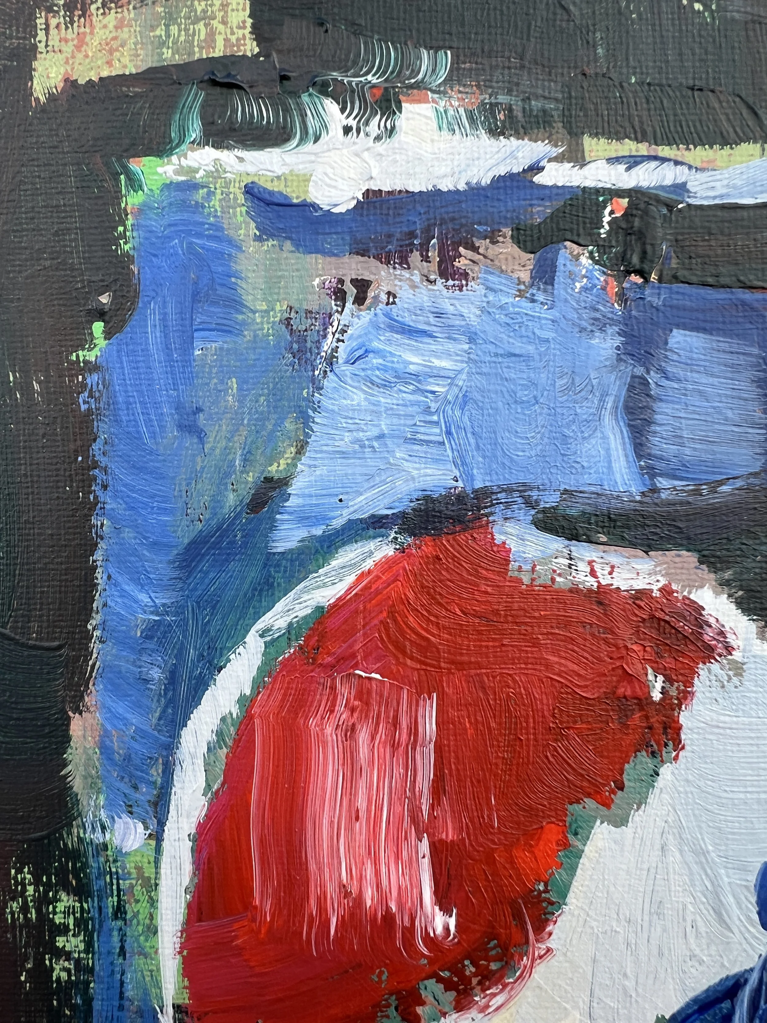 Detail view of Loose expressive acrylic painting of a classic Pepsi soda
